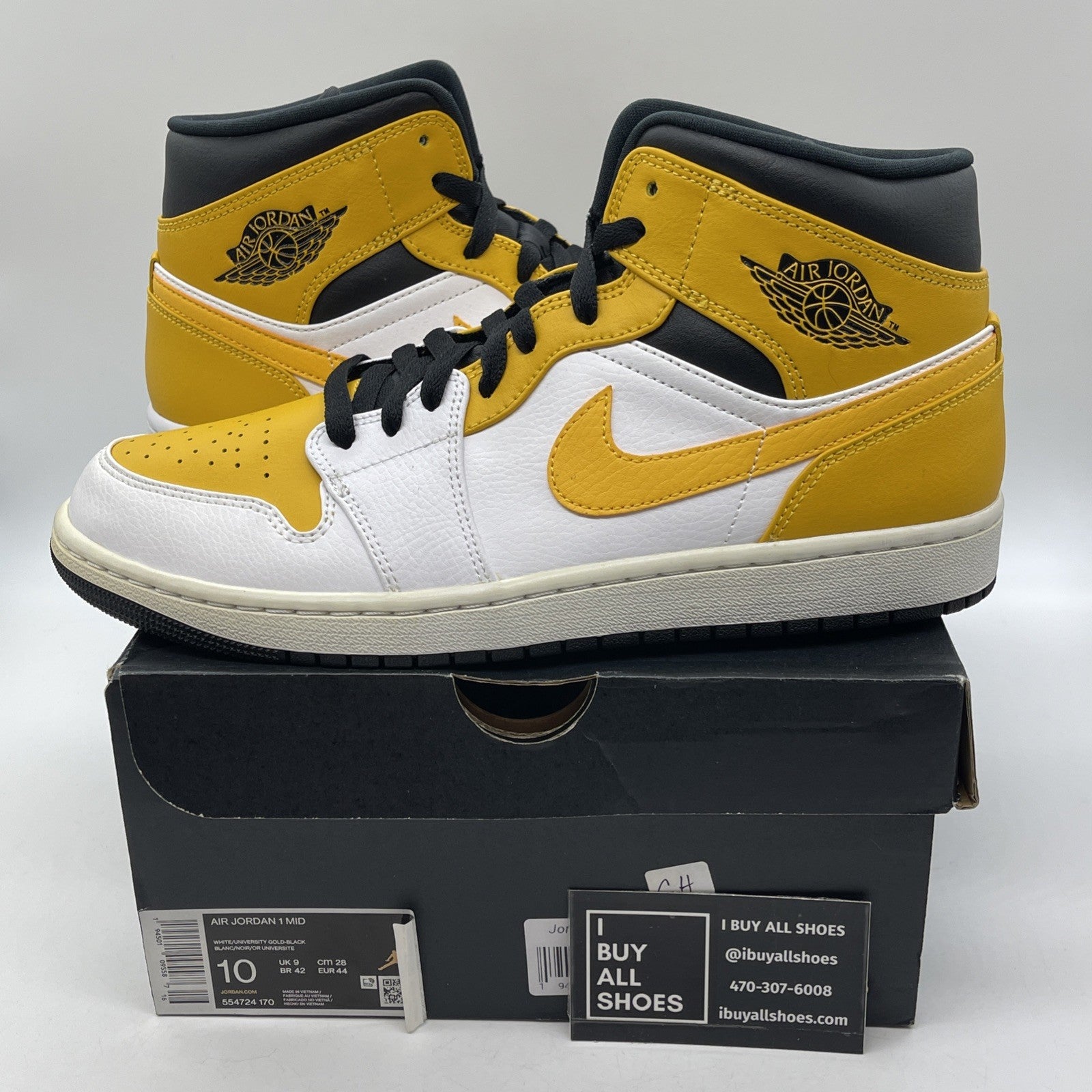 Size 10 - Air Jordan 1 Mid University Gold Yellow Black White (554724-170)