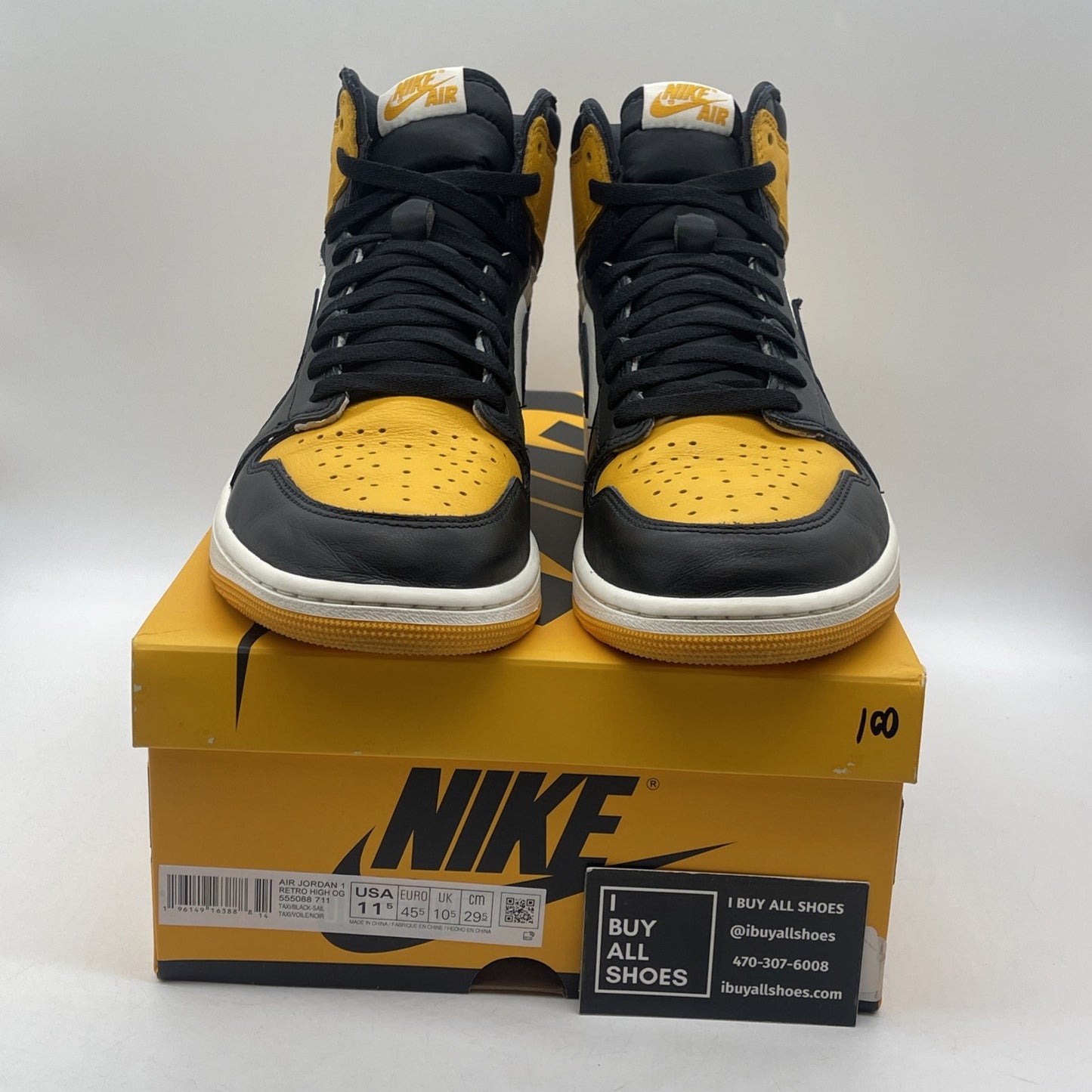 Size 11.5 - Jordan 1 Retro OG High Yellow Toe Black White Leather (555088-711)