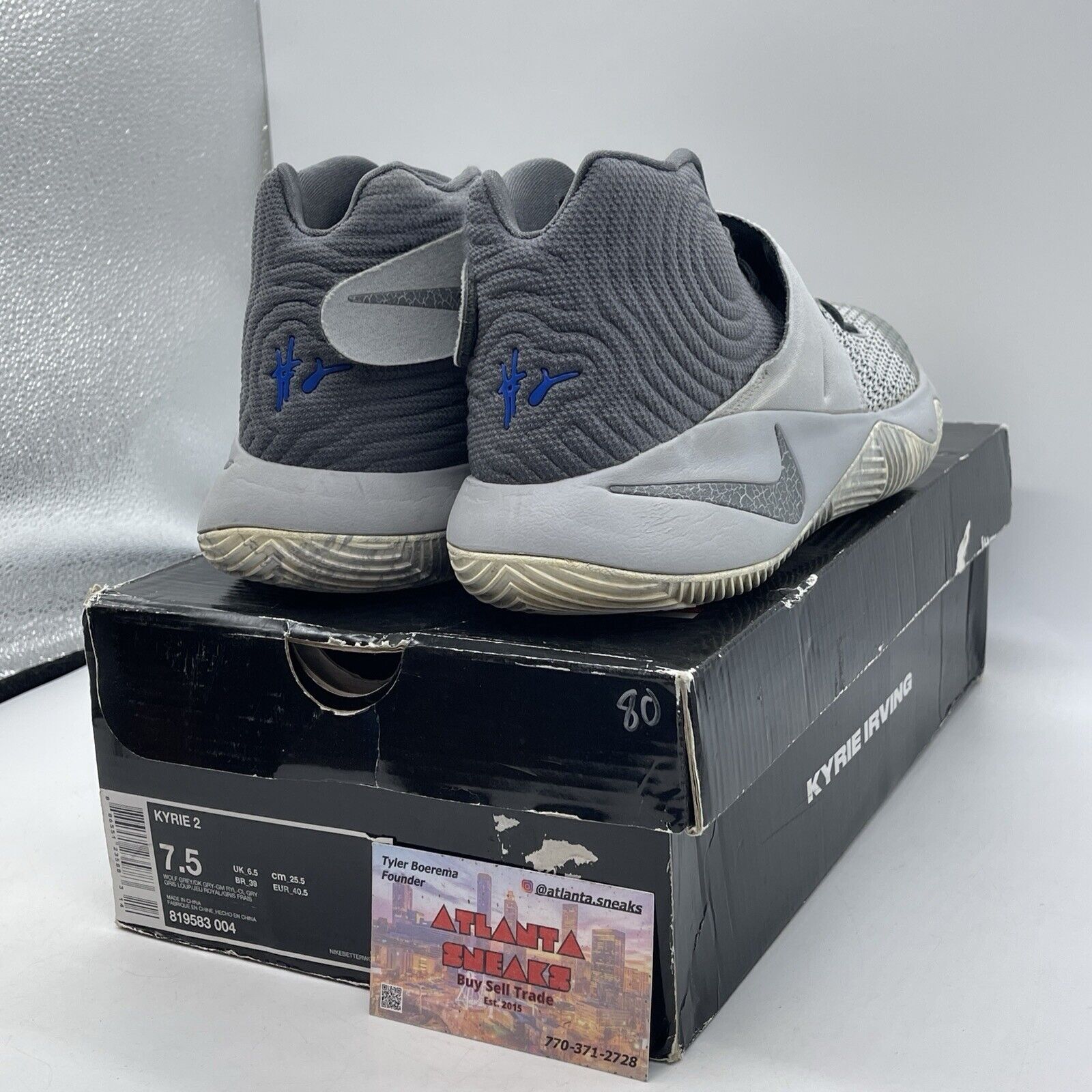 Size 7.5 - Nike Kyrie 2 Omega Grey White Suede Blue Leather  (819583-004)