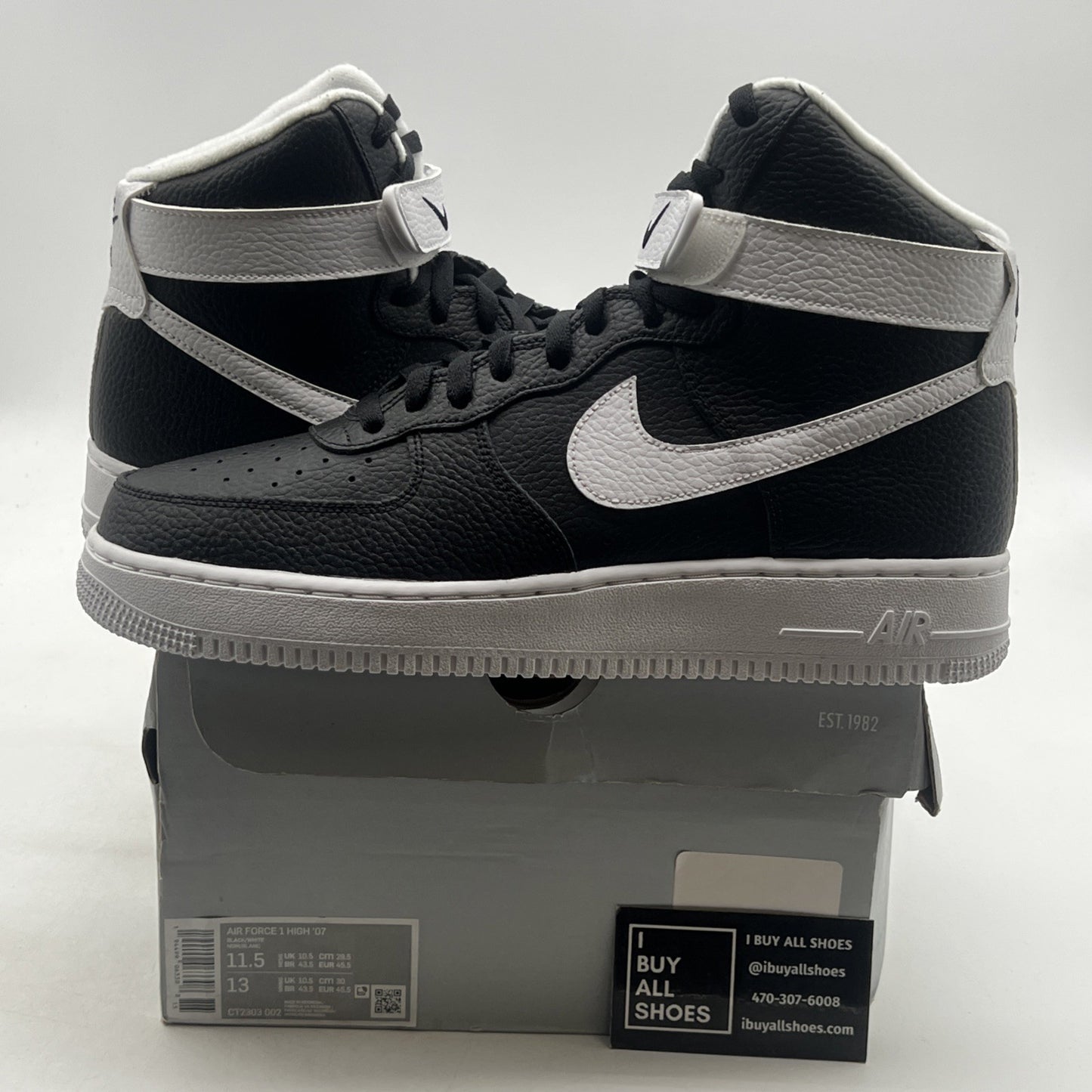 Size 11.5 - Nike Air Force 1 '07 High Black White (CT2303-002)