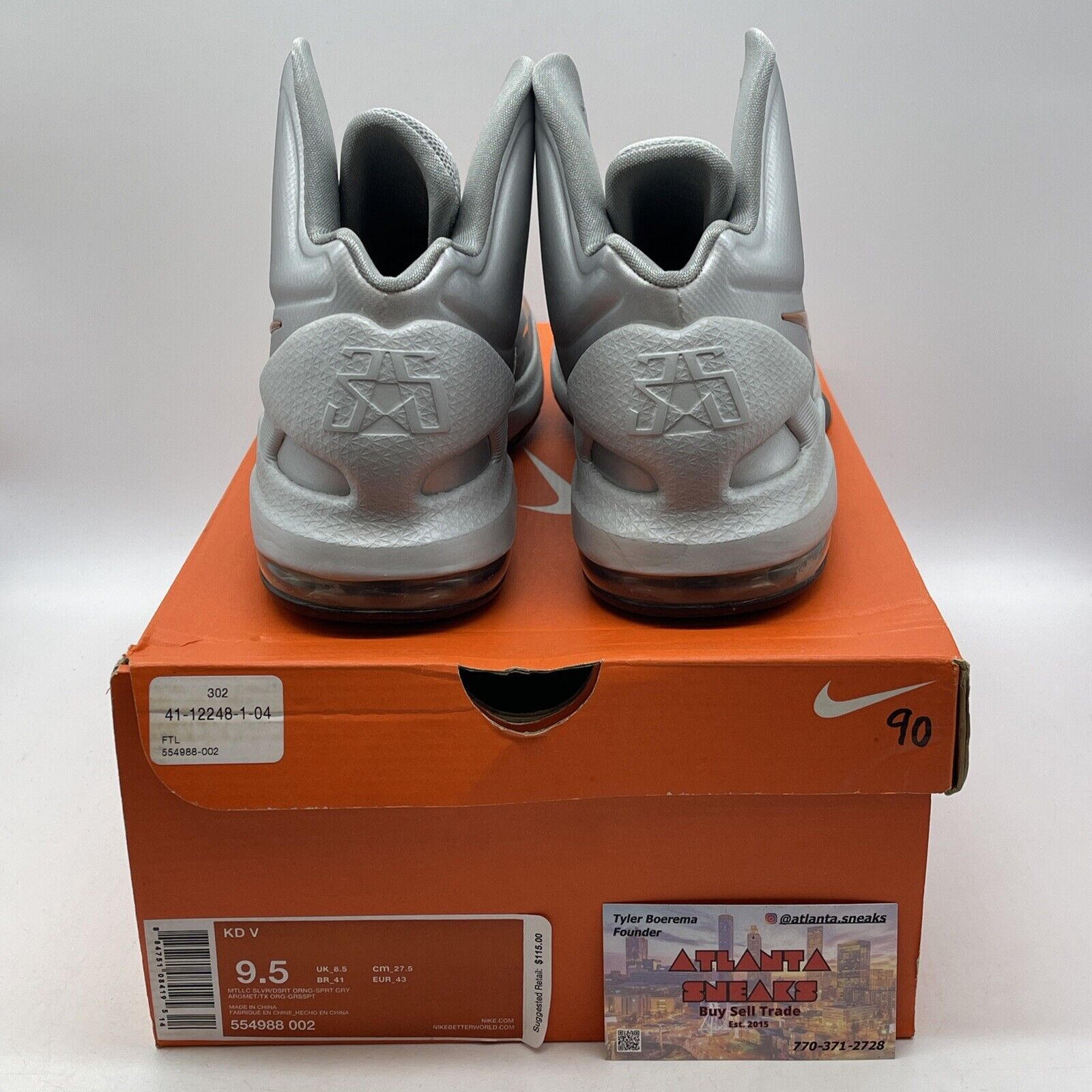 Size 9.5 - Nike KD 5 Texas Silver Brown Leather (554988-002)