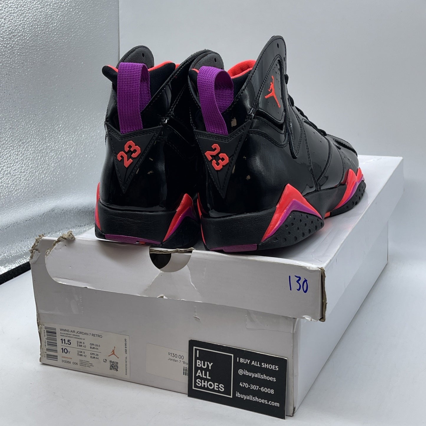 Size 11.5W - Air Jordan 7 Retro Black Gloss Suede Leather (313358-006)