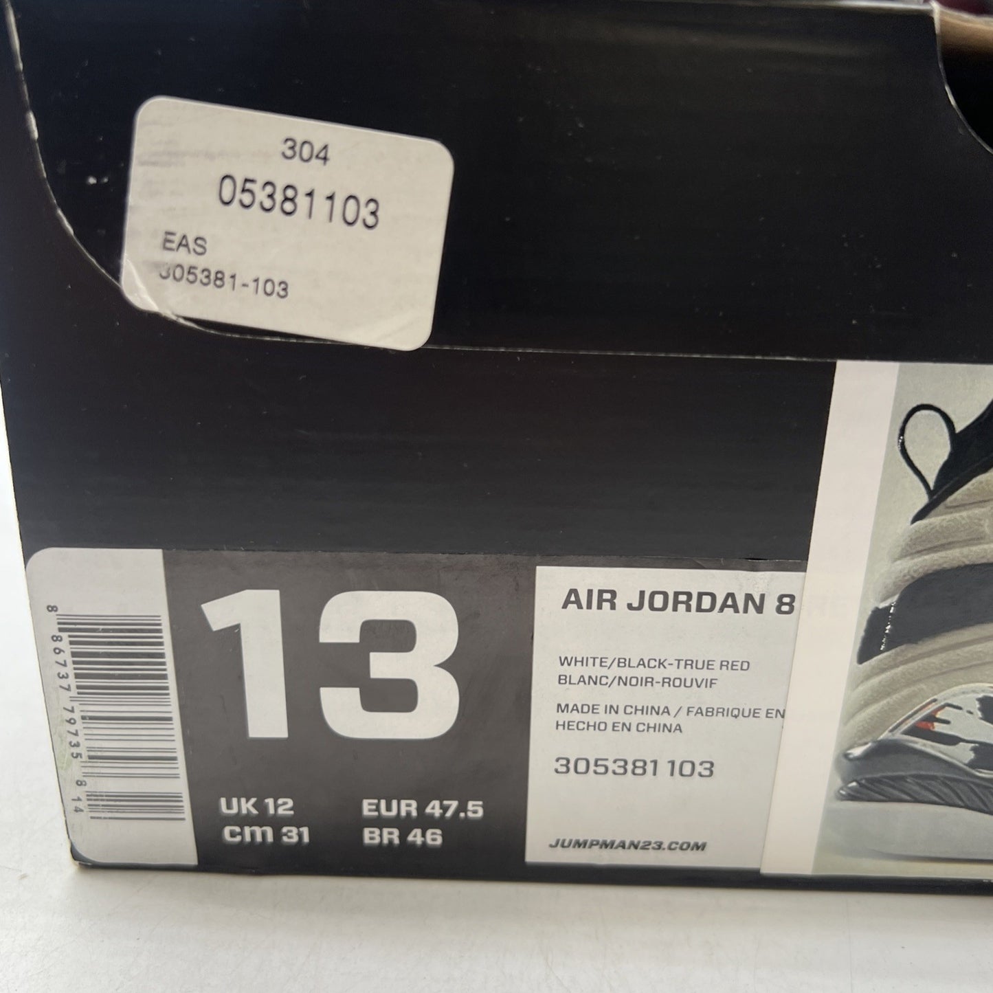 Size 13 - Air Jordan 8 Retro White 2013 (305381-103)