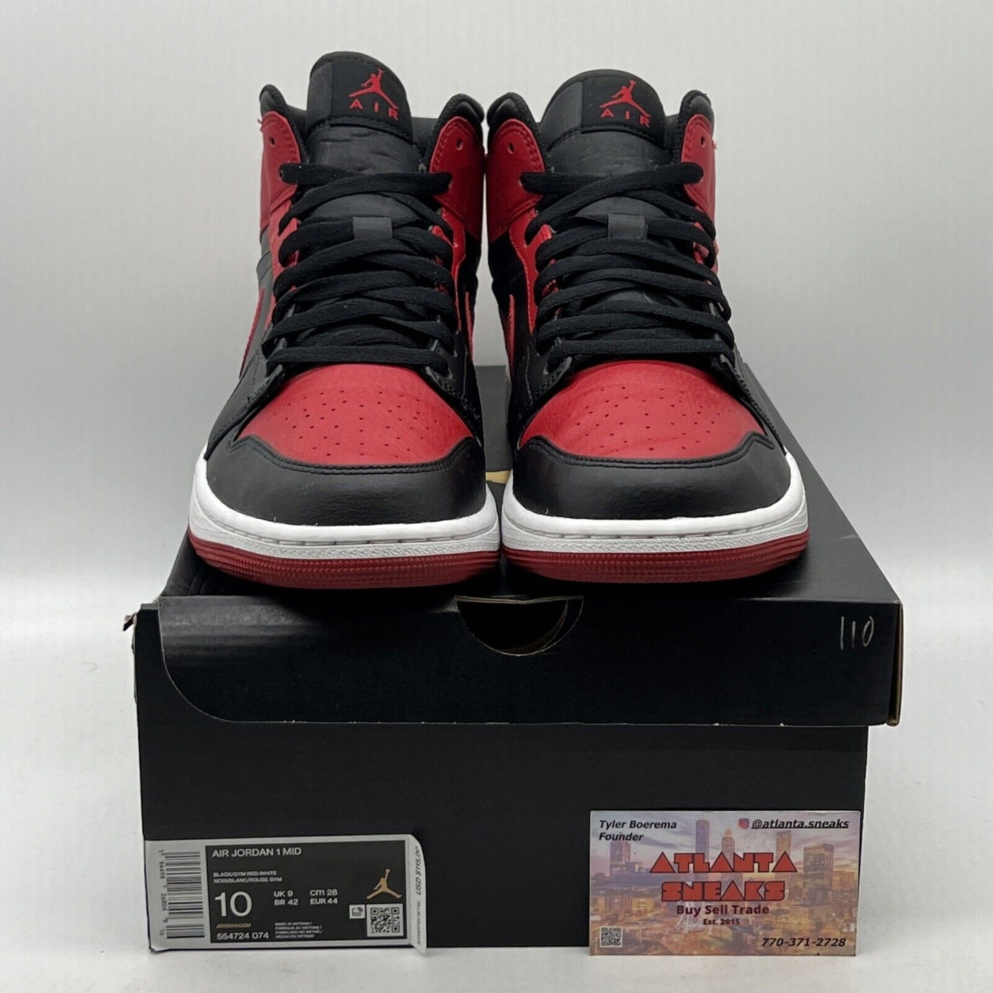 Size 10 - Jordan 1 Mid Banned 2020 Black Red White Leather (554724-074)