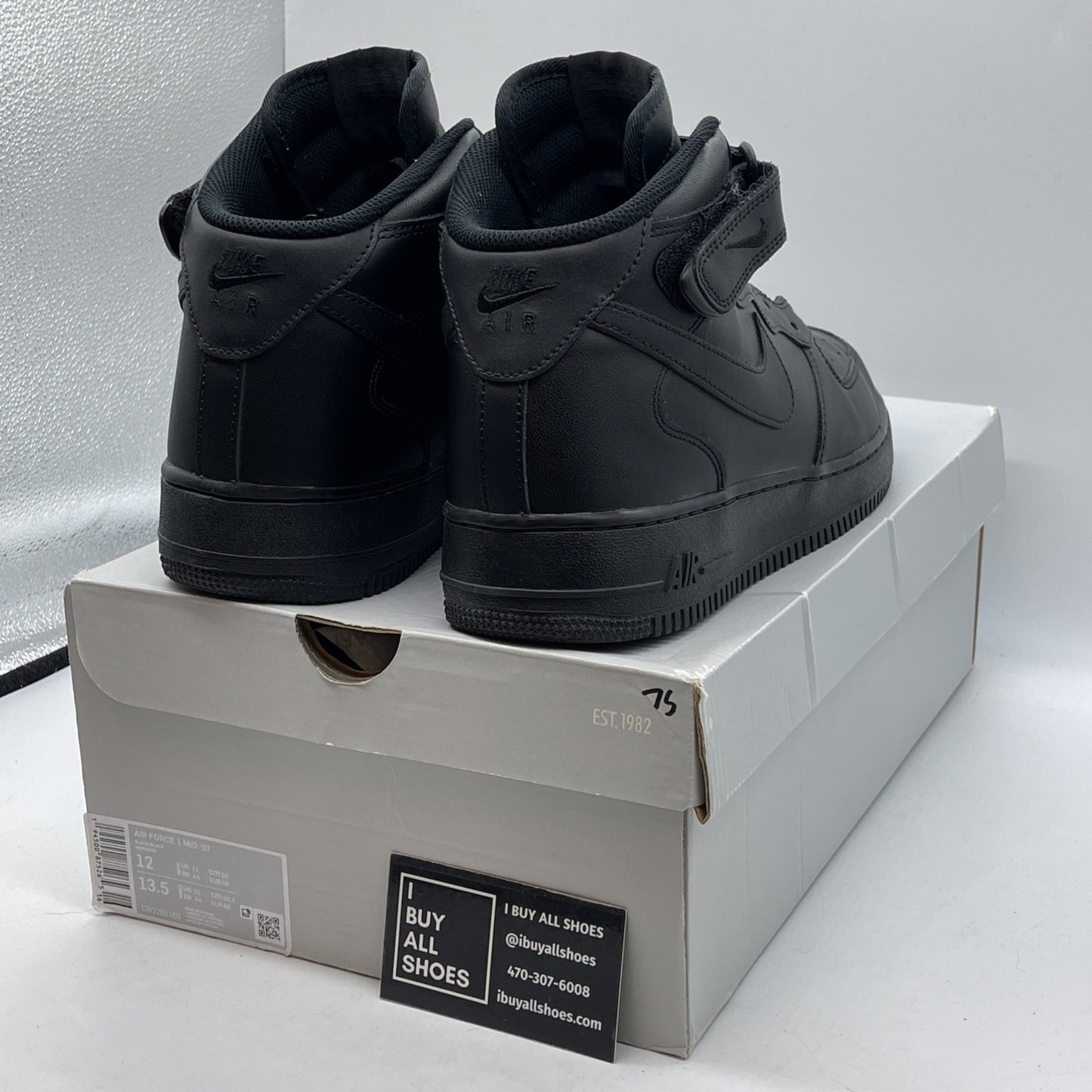 Size 12 - Nike Air Force 1 '07 Mid Triple Black Leather (CW2289-001)