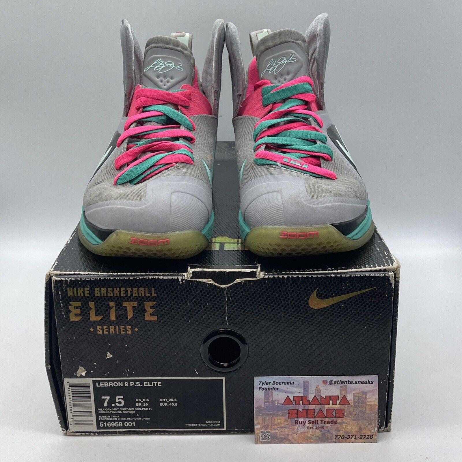 Size 7.5 - Nike LeBron 9 P.S. Elite South Beach Grey Suede Pink (516958-001)