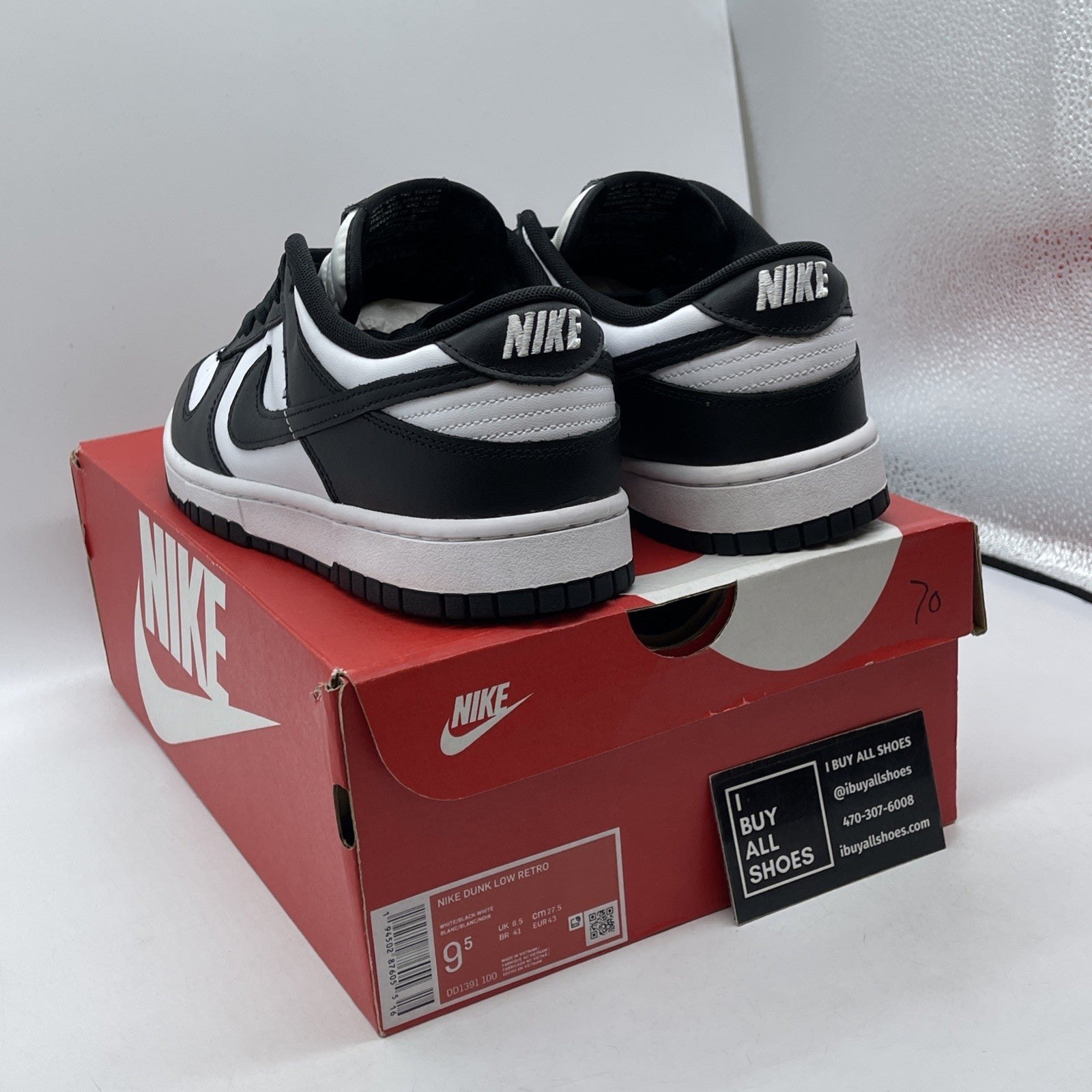 Size 9.5 - Nike Dunk Low Black White Leather (DD1391-100)