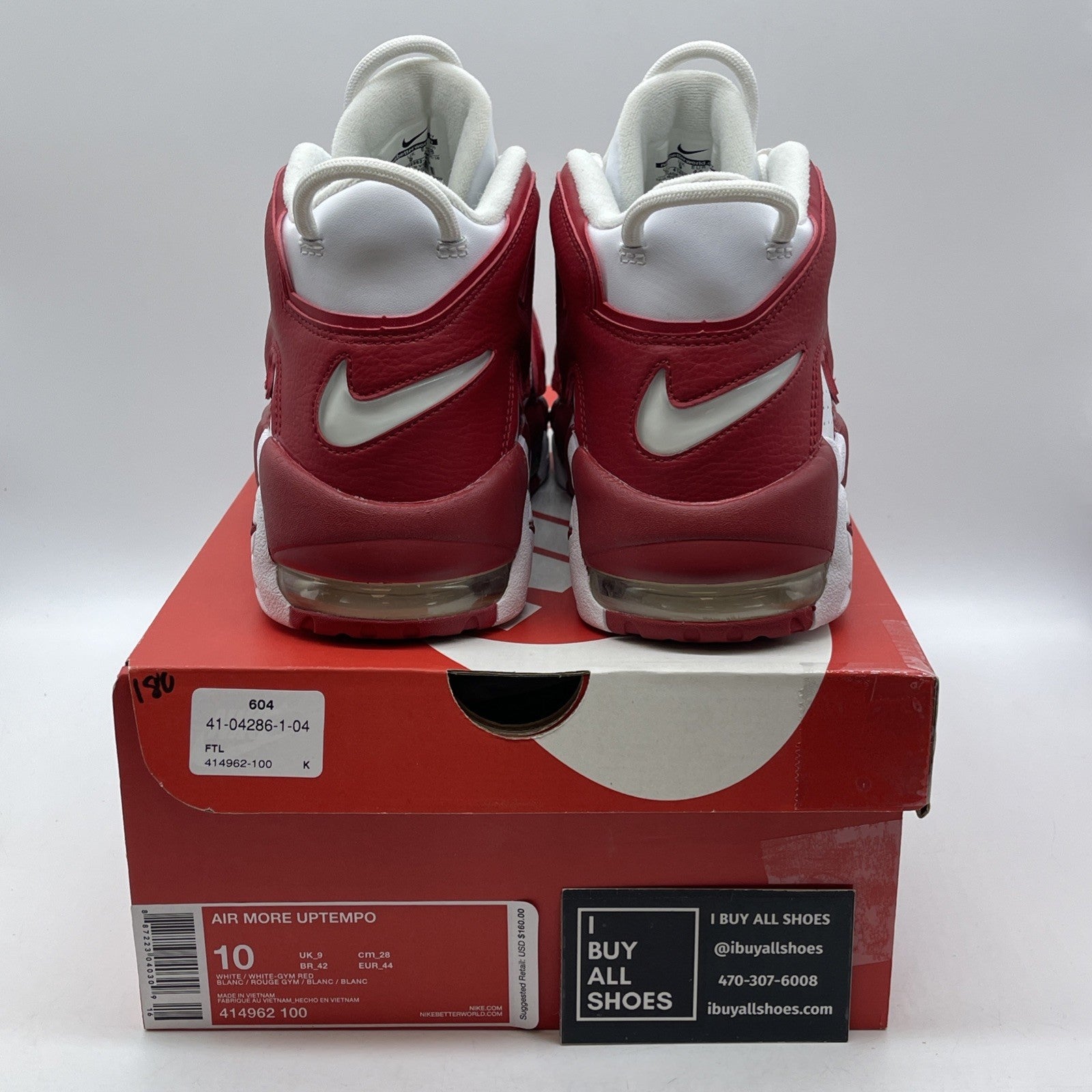 Size 10 - Nike Air More Uptempo White Red Leather Suede (414962-100)