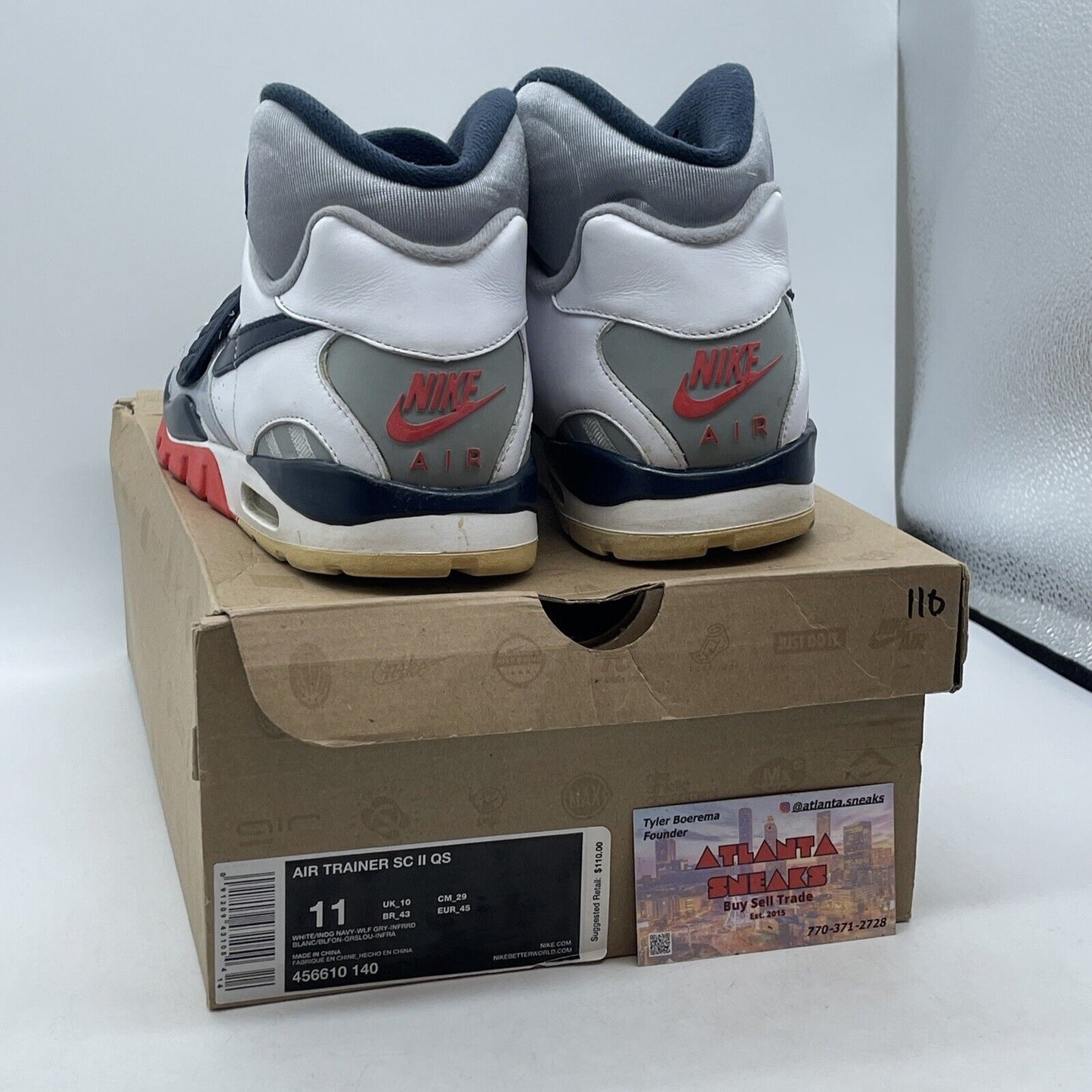 Size 11 - Nike Air Trainer Sc 2 Qs White Infrared White Leather (456610-140)