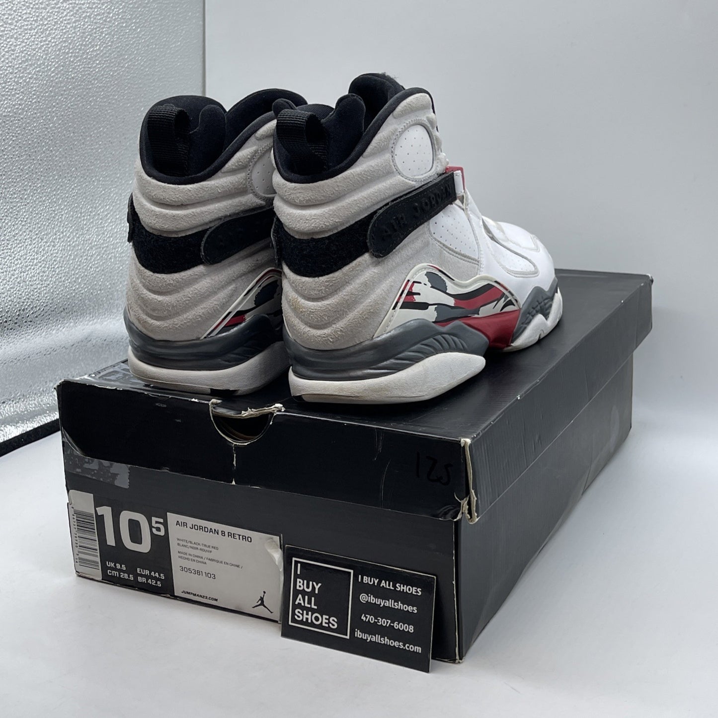 Size 10.5 - Air Jordan 8 Retro 2008 Countdown Pack White Grey (305381-103)