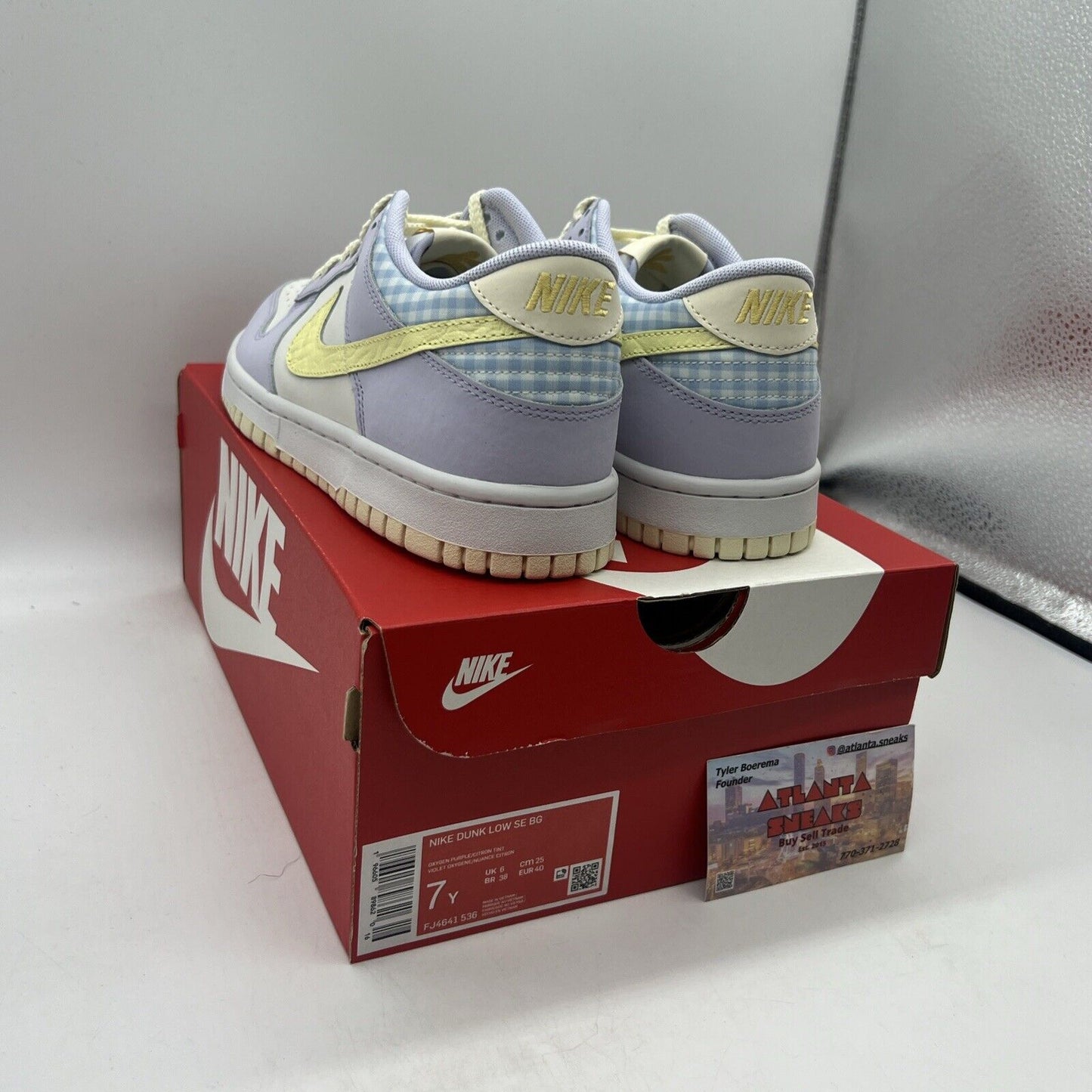 New Nike Dunk Low SE BG Easter Purple Yellow White Blue Size 7Y FJ4641-536