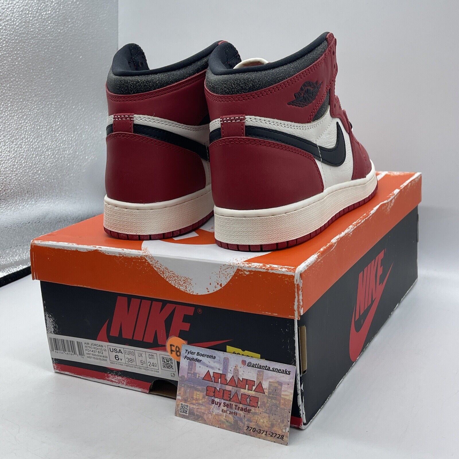 Size 6 (GS) - Jordan 1 Retro OG High Chicago Lost & Found White Red (FD1437-612)