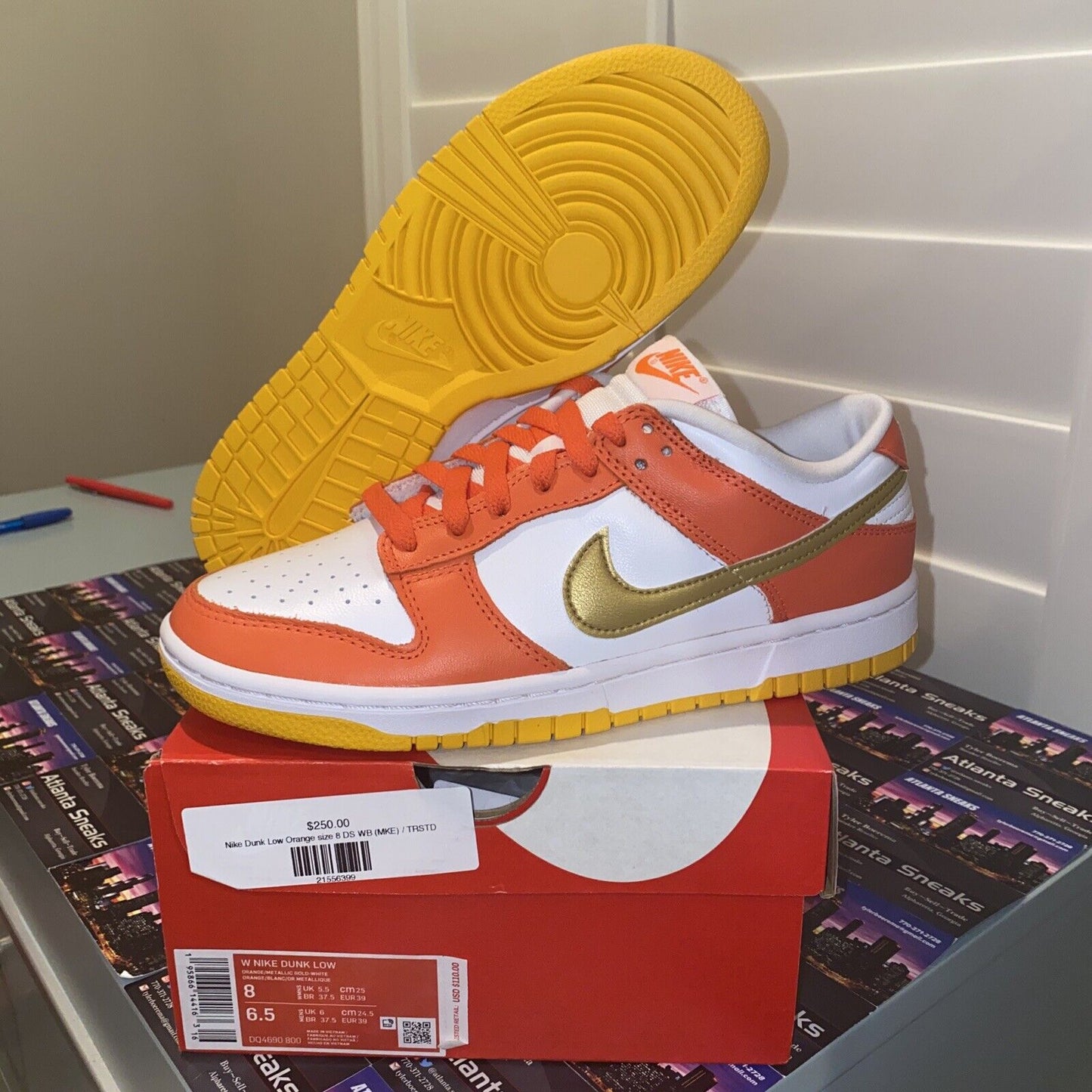 Brand New Size 8 WOMEN - Nike Dunk Low White Orange Gold 2021 - DQ4690-800