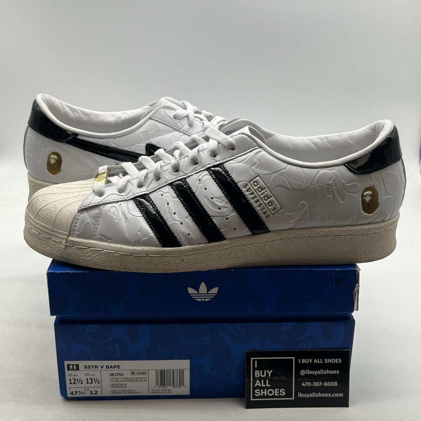Size 12.5 - adidas BAPE x Superstar Vintage White Black (JR2701)