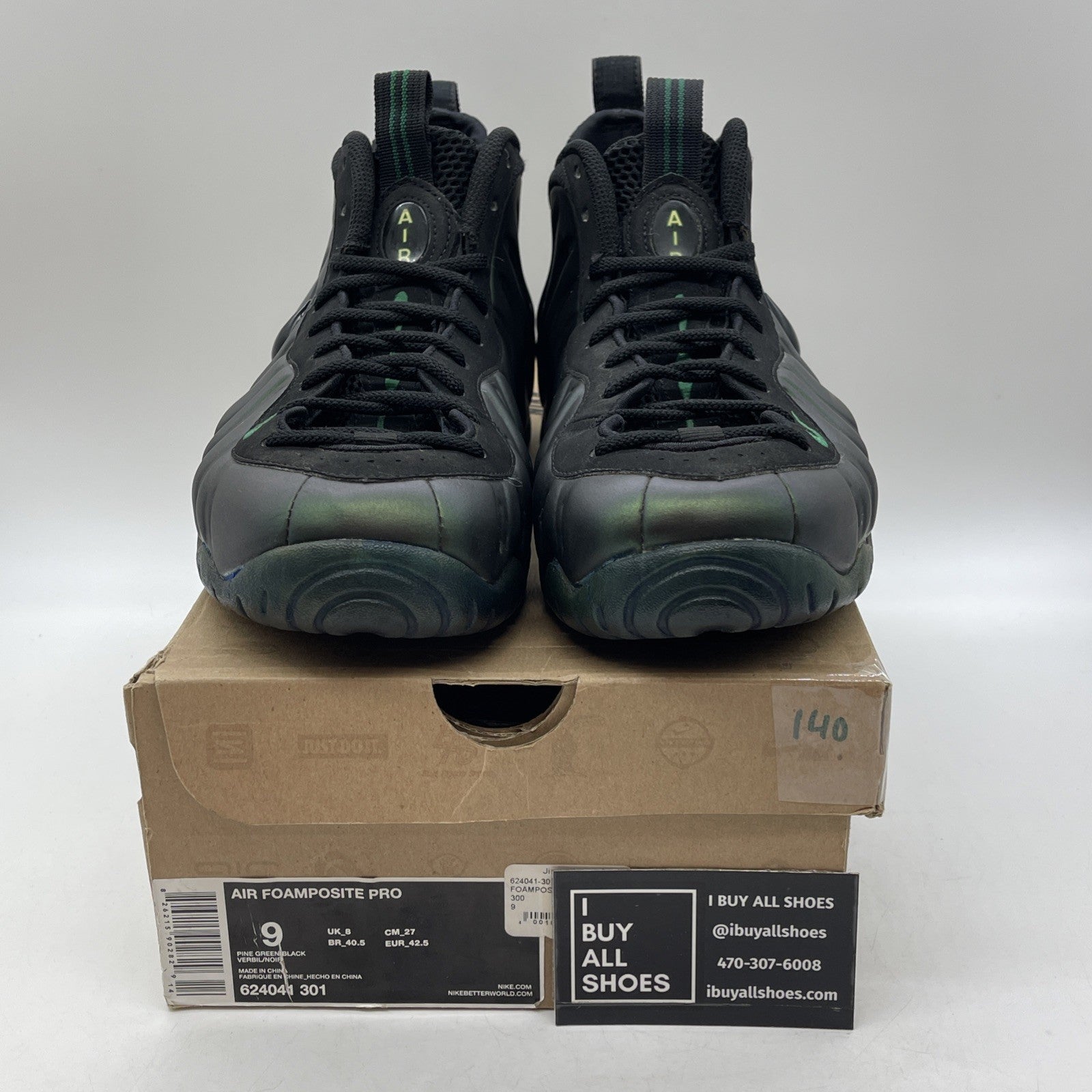 Size 9 - Nike Air Foamposite Pro Pine Green Black Suede Leather (624041-301)