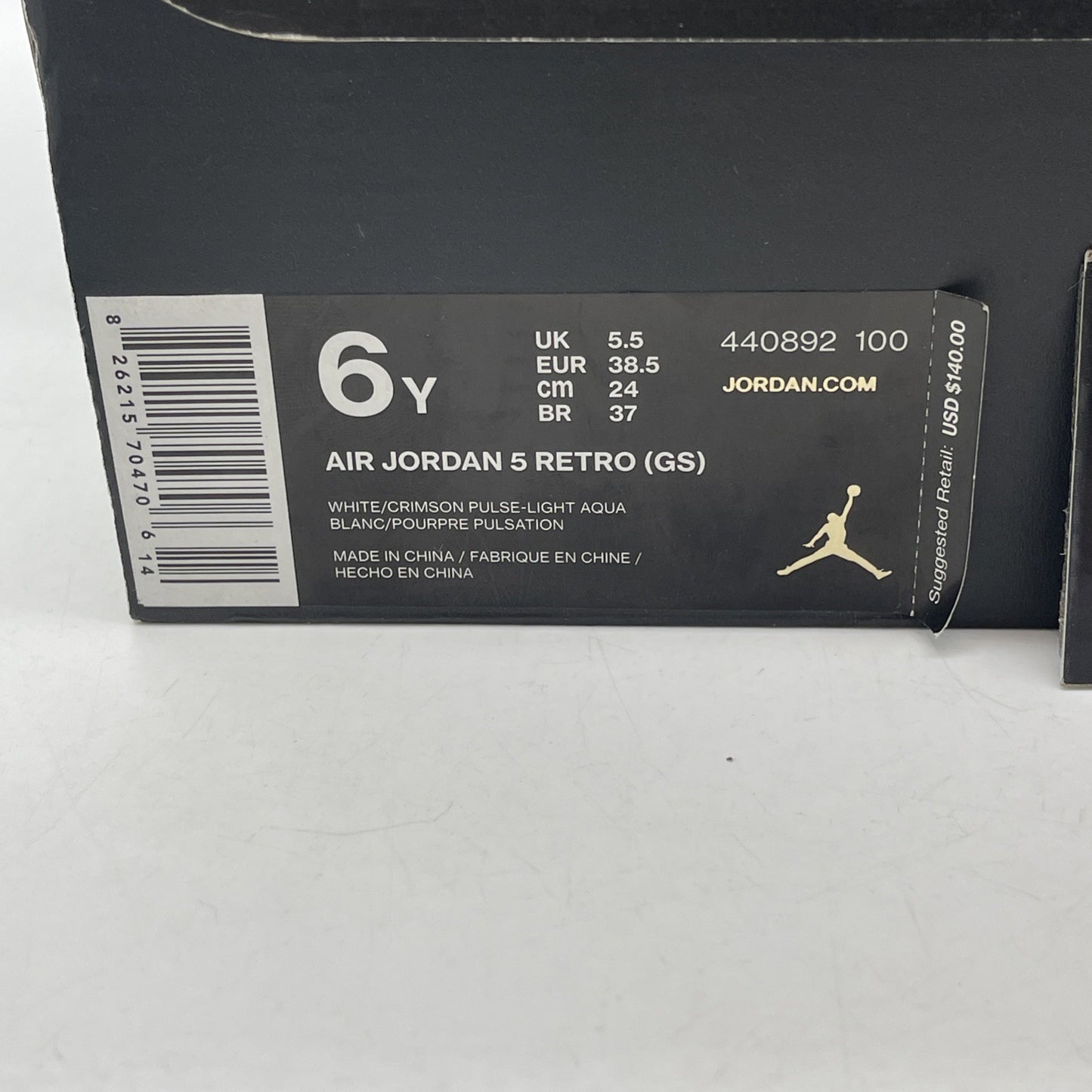 Size 6Y (GS) - Jordan 5 Retro Mid Light Aqua White Leather (440892-100)