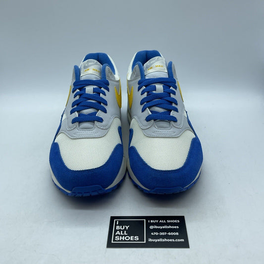 Size 11.5 - Nike Air Max 1 Signal Blue White Suede Yellow Grey (AH8145-108)