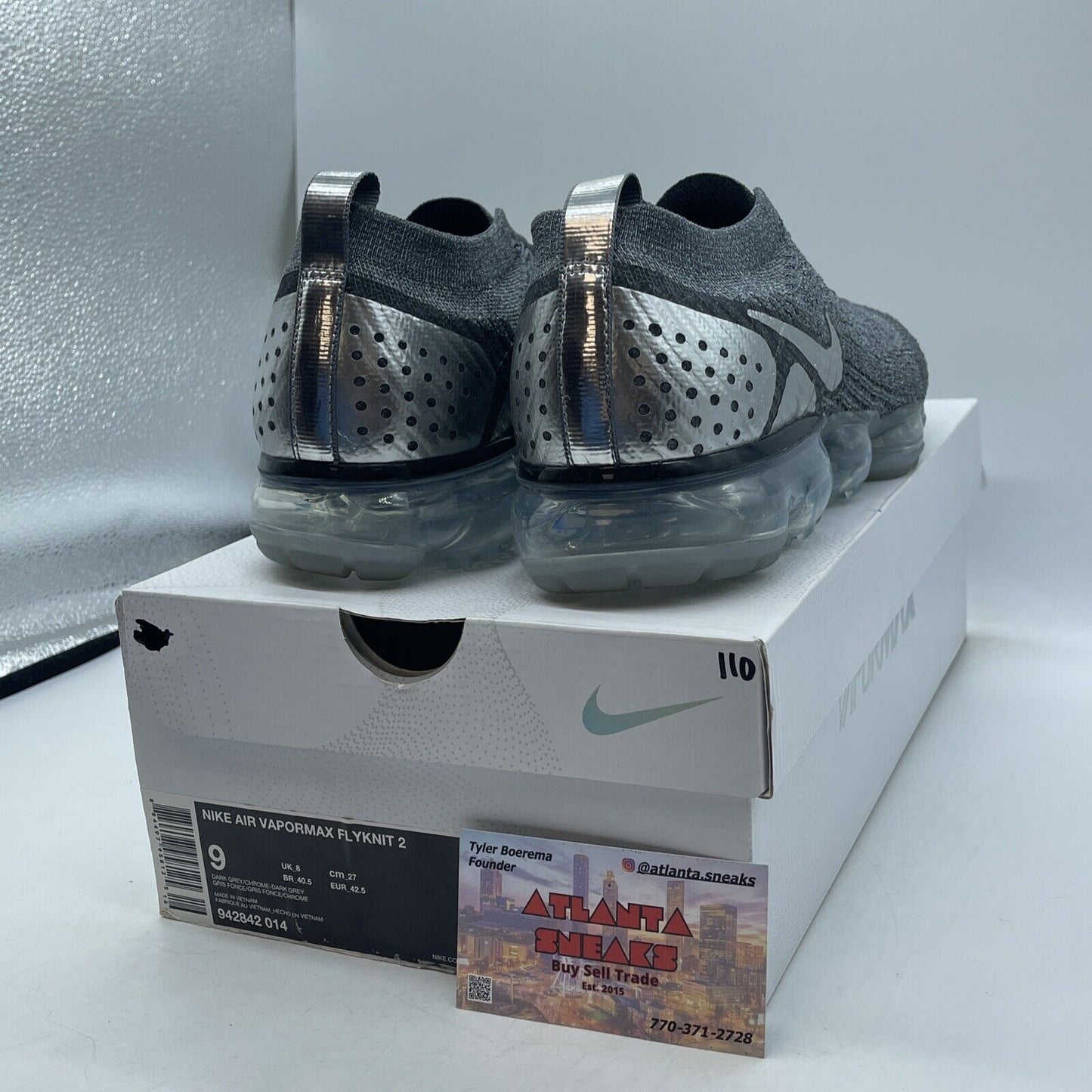 Size 9 - Nike Air VaporMax Flyknit 2 Chrome Grey Black Suede (942842-014)