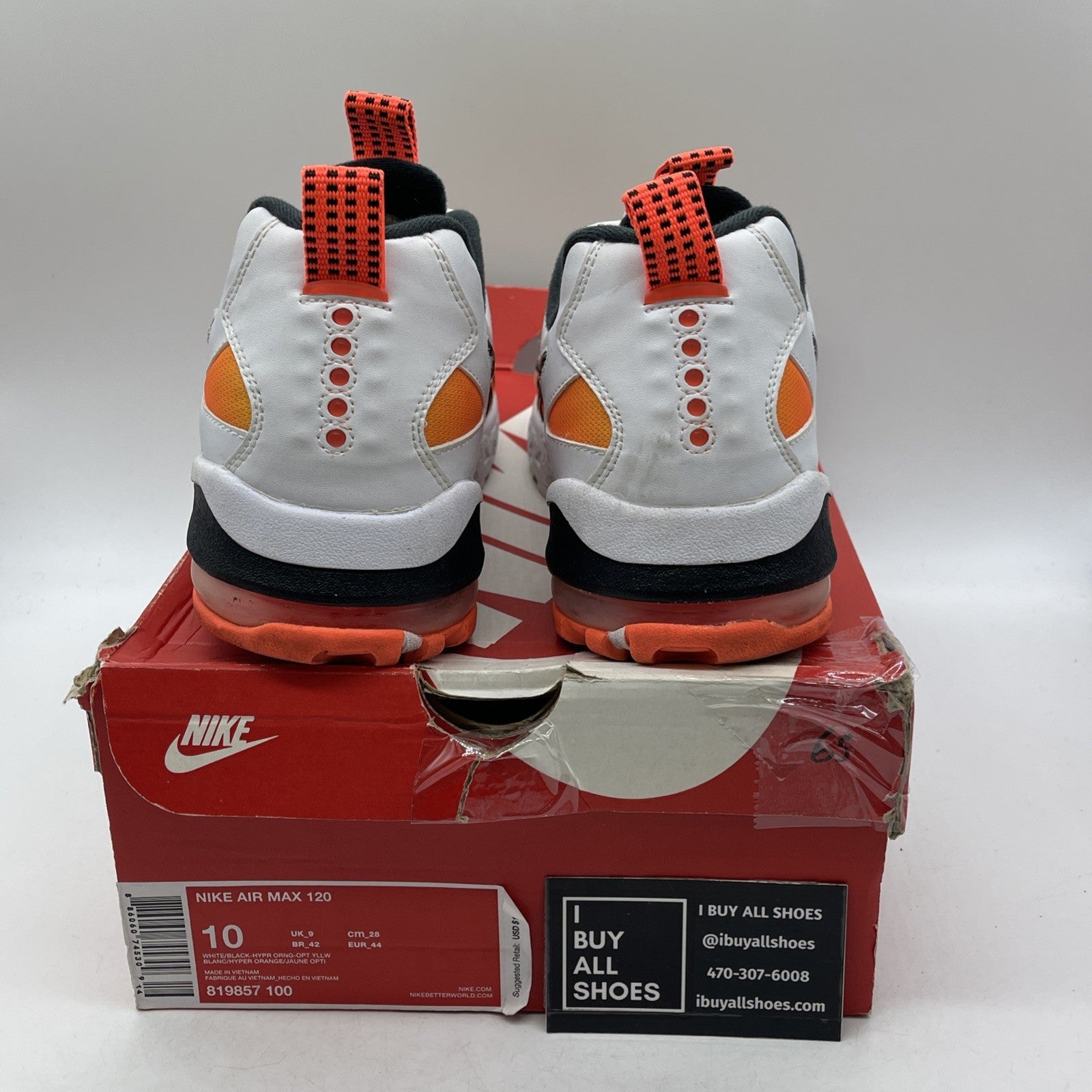 Size 10 - Nike Air Max 120 Hyper Orange White (819857-100)