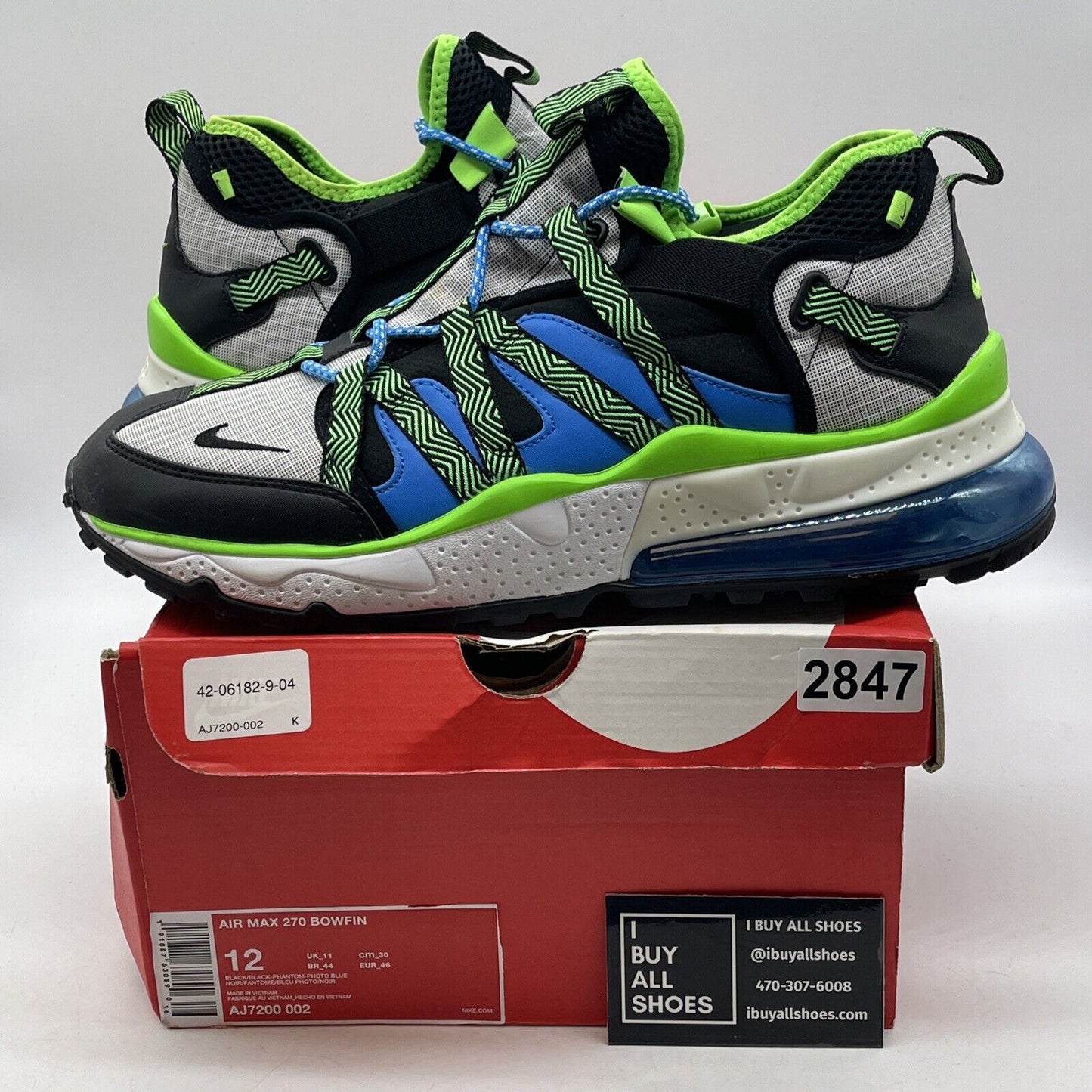 Size 12 - Nike Air Max 270 Bowfin Sprite Black Green Suede Leather (AJ7200-002)