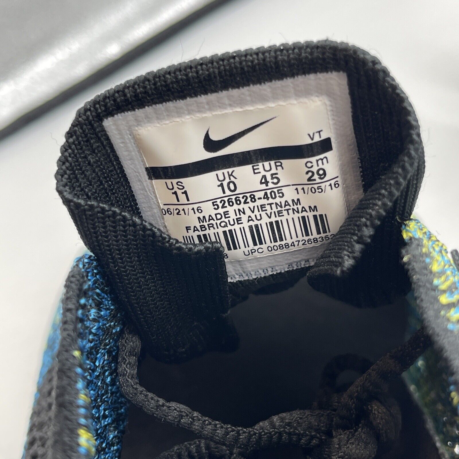 Size 11 - Nike Flyknit Racer Blue Glow Green Blue White Yellow (526628-405)
