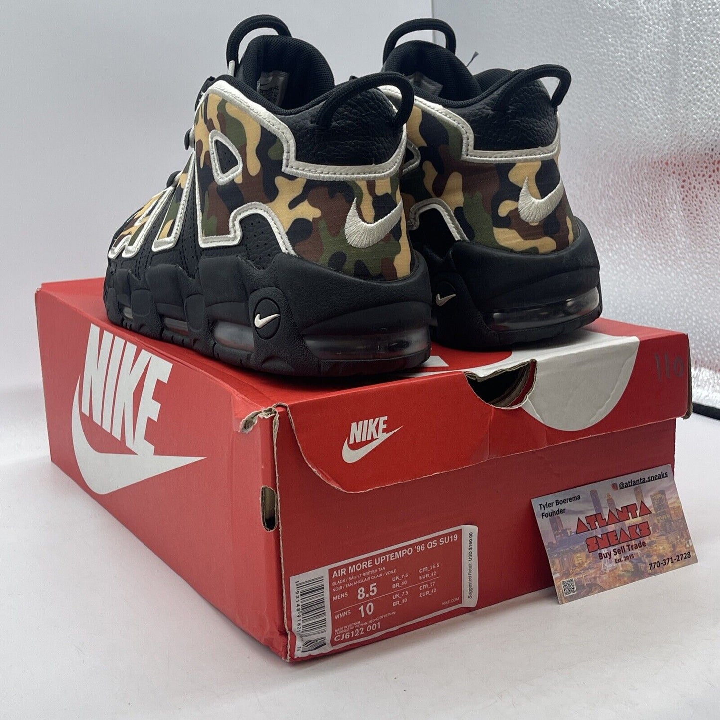 Size 8.5 - Nike Air More Uptempo QS Camo Black White Green Brown (CJ6122-001)