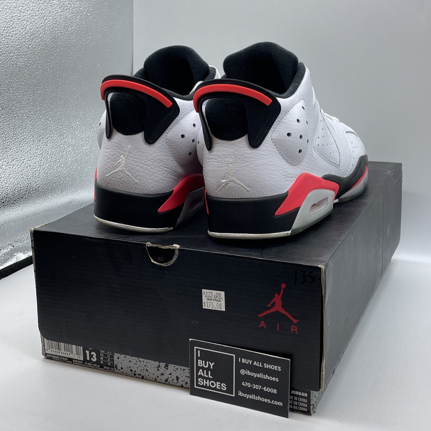 Size 13 - Air Jordan 6 Low White Infrared Pink Black Leather (304401-123)