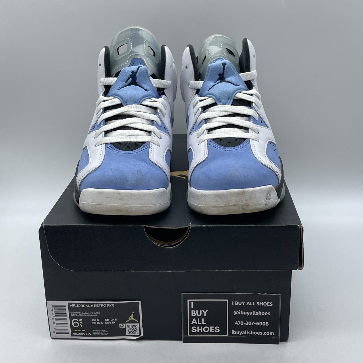 Size 6.5Y - Jordan 6 Retro Mid UNC Home Blue White Suede Leather (384665-410)