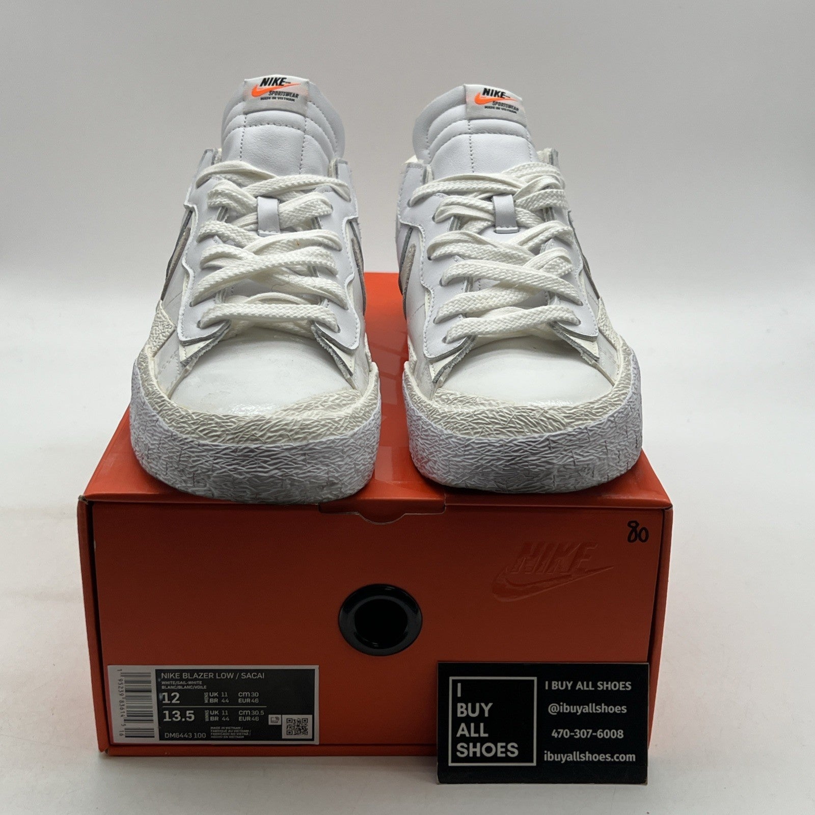 Size 12 - Nike sacai x Blazer Low White Patent (DM6443-100)