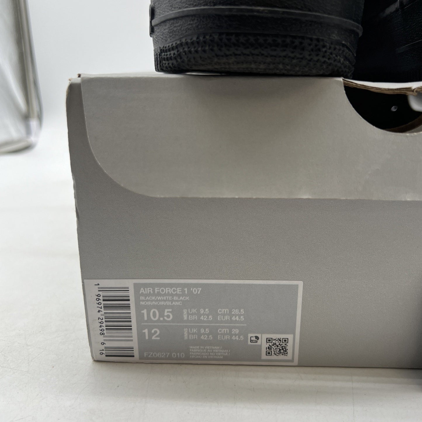 Size 10.5 - Nike Air Force 1 '07 Black White (FZ0627-010)