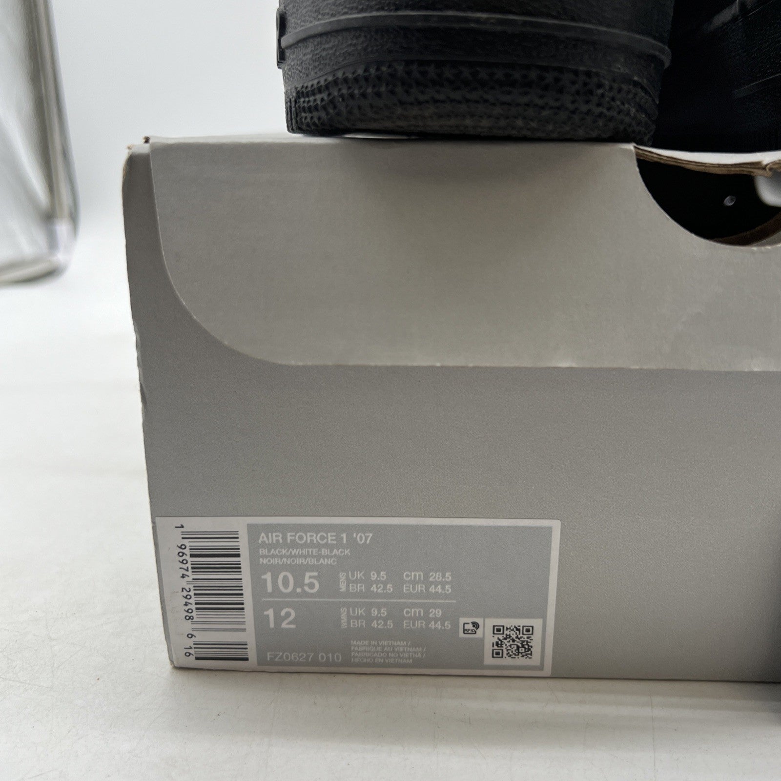 Size 10.5 - Nike Air Force 1 '07 Black White (FZ0627-010)