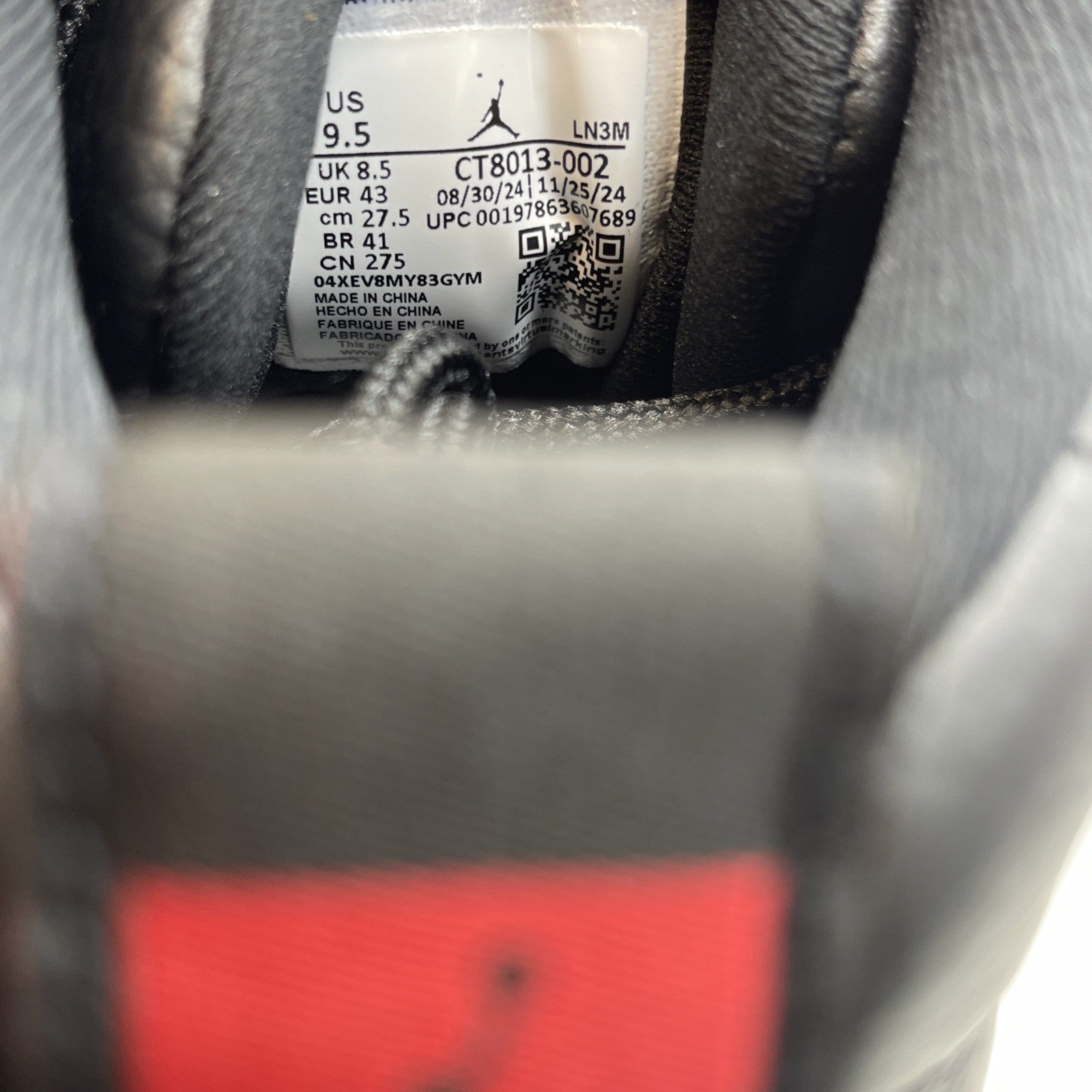 Size 9.5 - Air Jordan 12 Retro 2025 Flu Game Black Red Leather (CT8013-002)