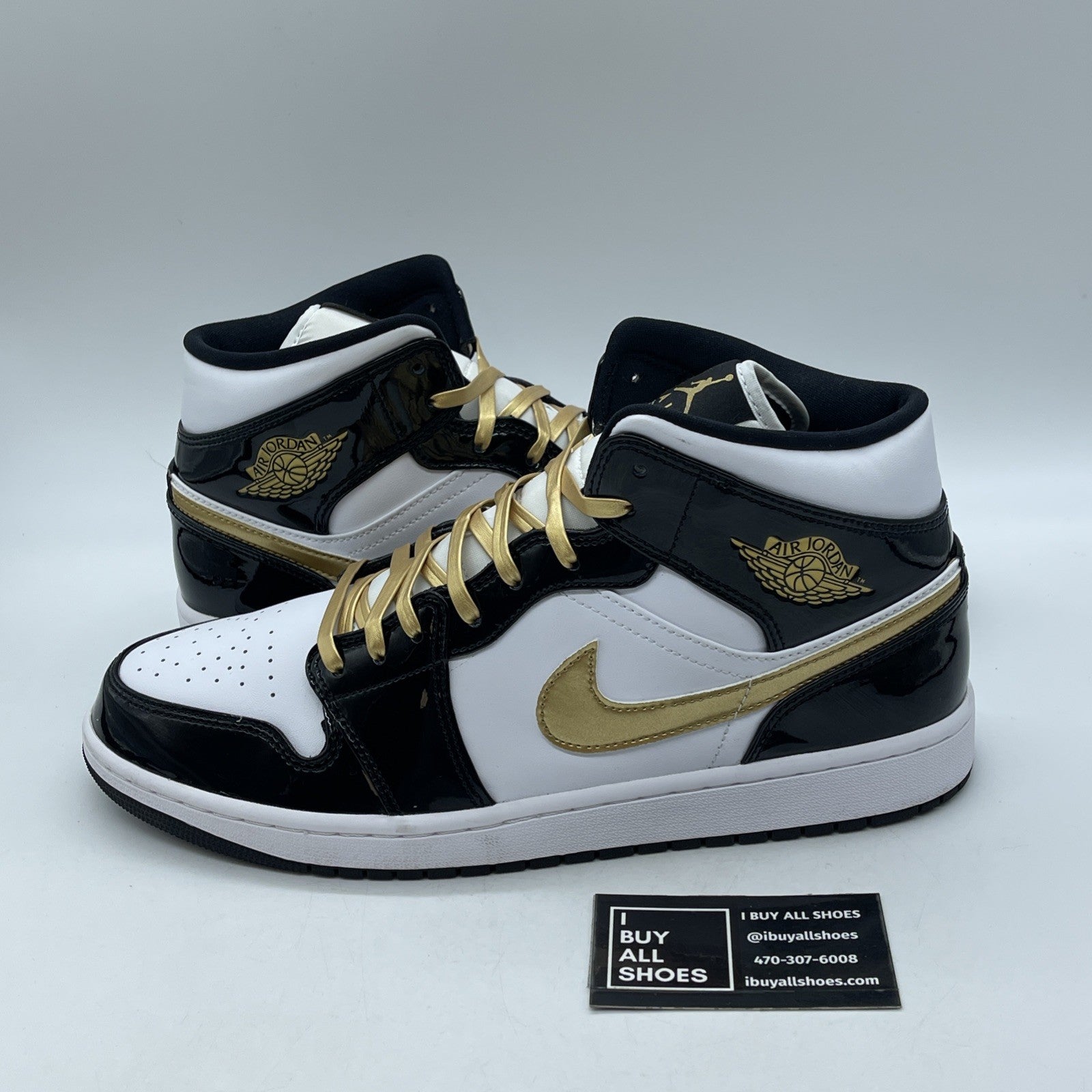 Size 12 - Air Jordan 1 Mid SE Patent Black Gold (852542-007)