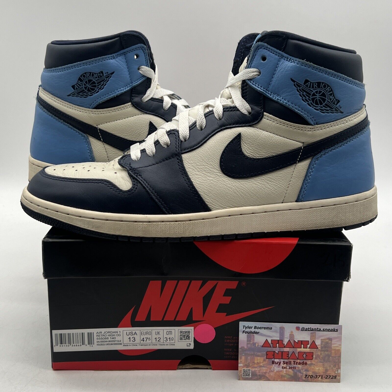 Size 13 - Jordan 1 Retro OG High Obsidian UNC 2019 Navy White (555088-140)