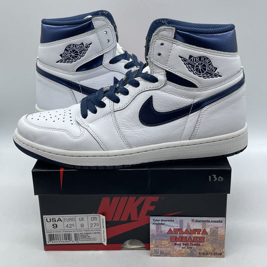 Size 9 - Air Jordan 1 Retro OG High Metallic Navy White Leather (555088-106)