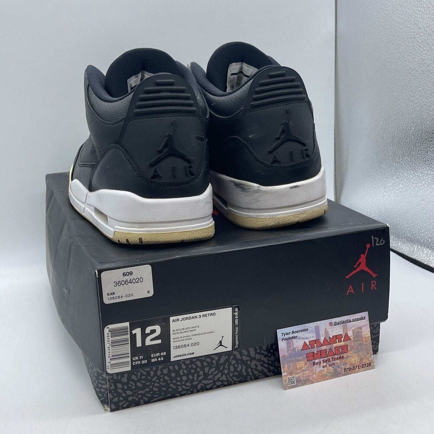 Size 12 - Air Jordan 3 Retro Cyber Monday White Black Leather (136064-020)