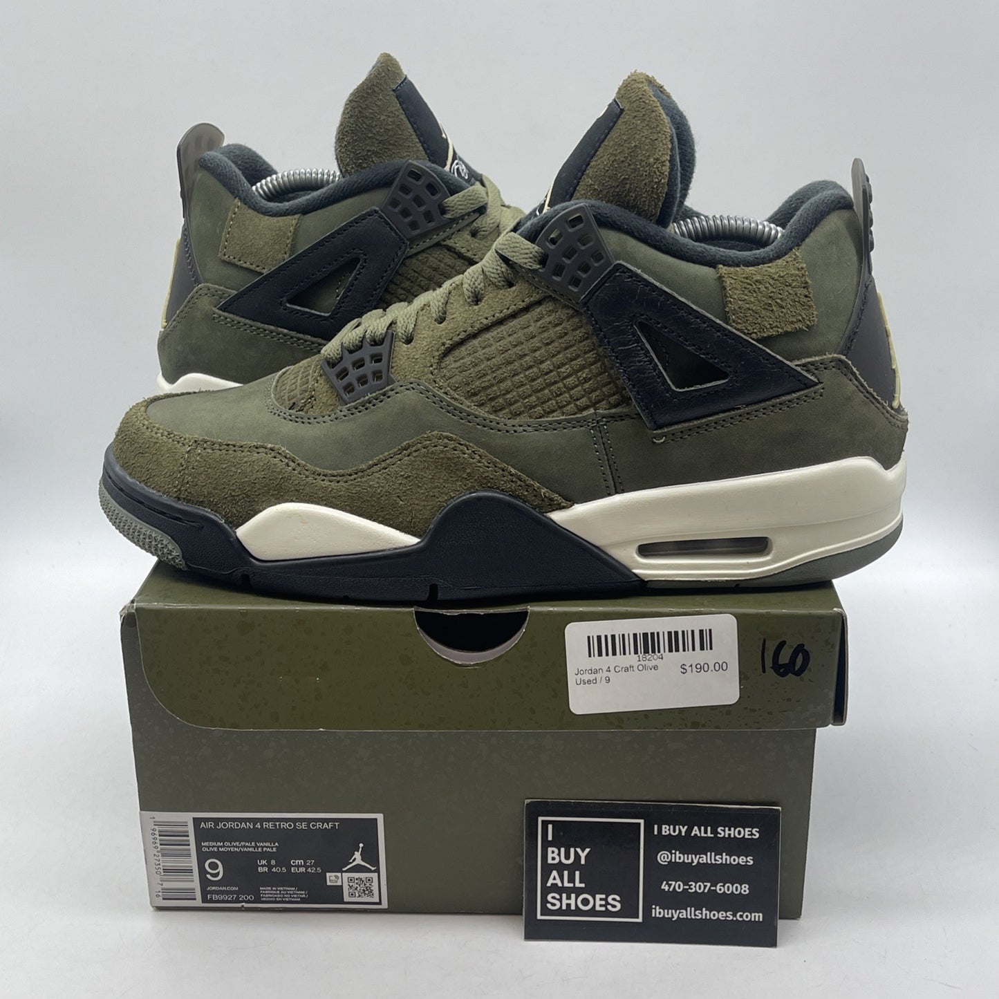 Size 9 - Jordan 4 SE Retro Low Craft Olive Black Leather Suede (FB9927-200)