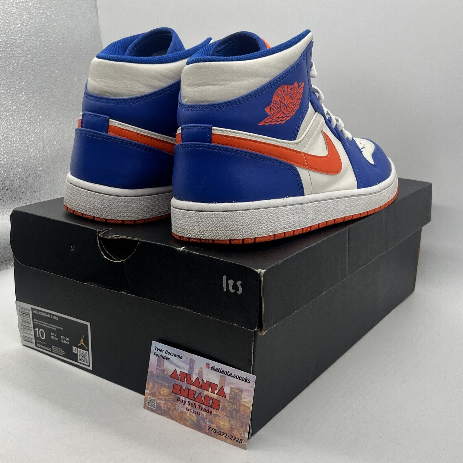 Size 10 - Jordan 1 Mid Knicks 2023 White Blue Orange Leather (FD1029-400)