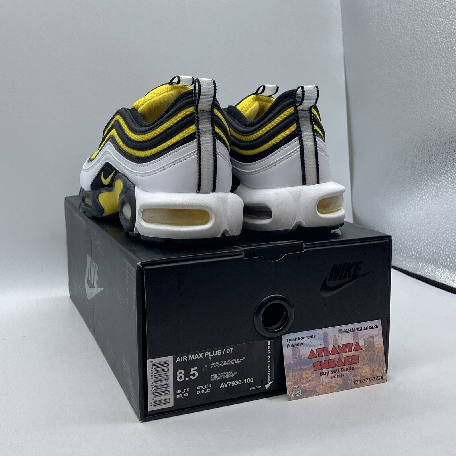 Size 8.5 - Nike Air Max Plus 97 Frequency Pack Yellow White Black (AV7936-100)