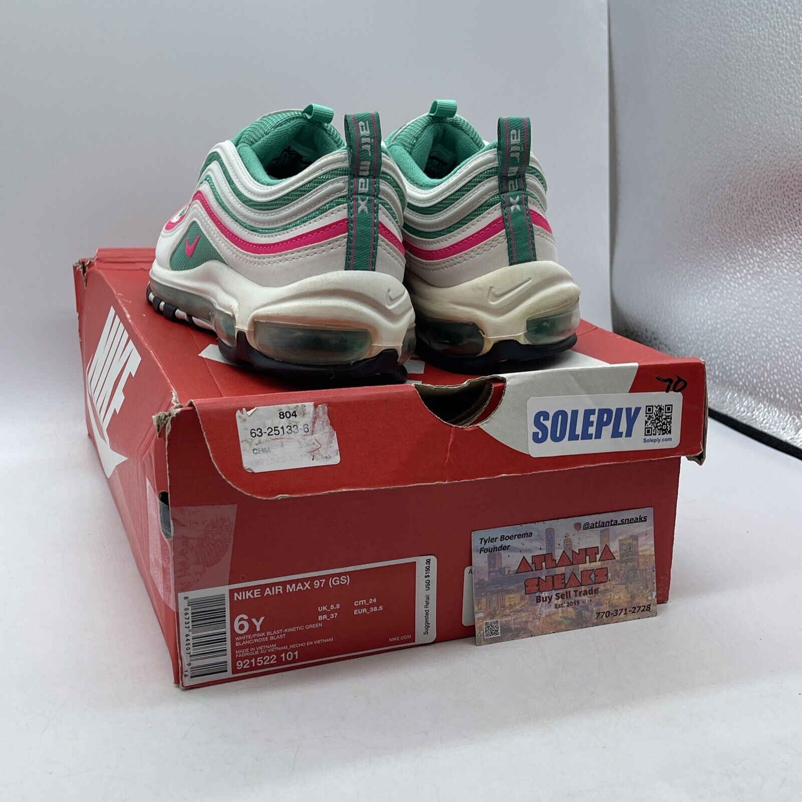 Size 6Y (GS) - Nike Air Max 97 Low South Beach  Green Pink White (921522-101)