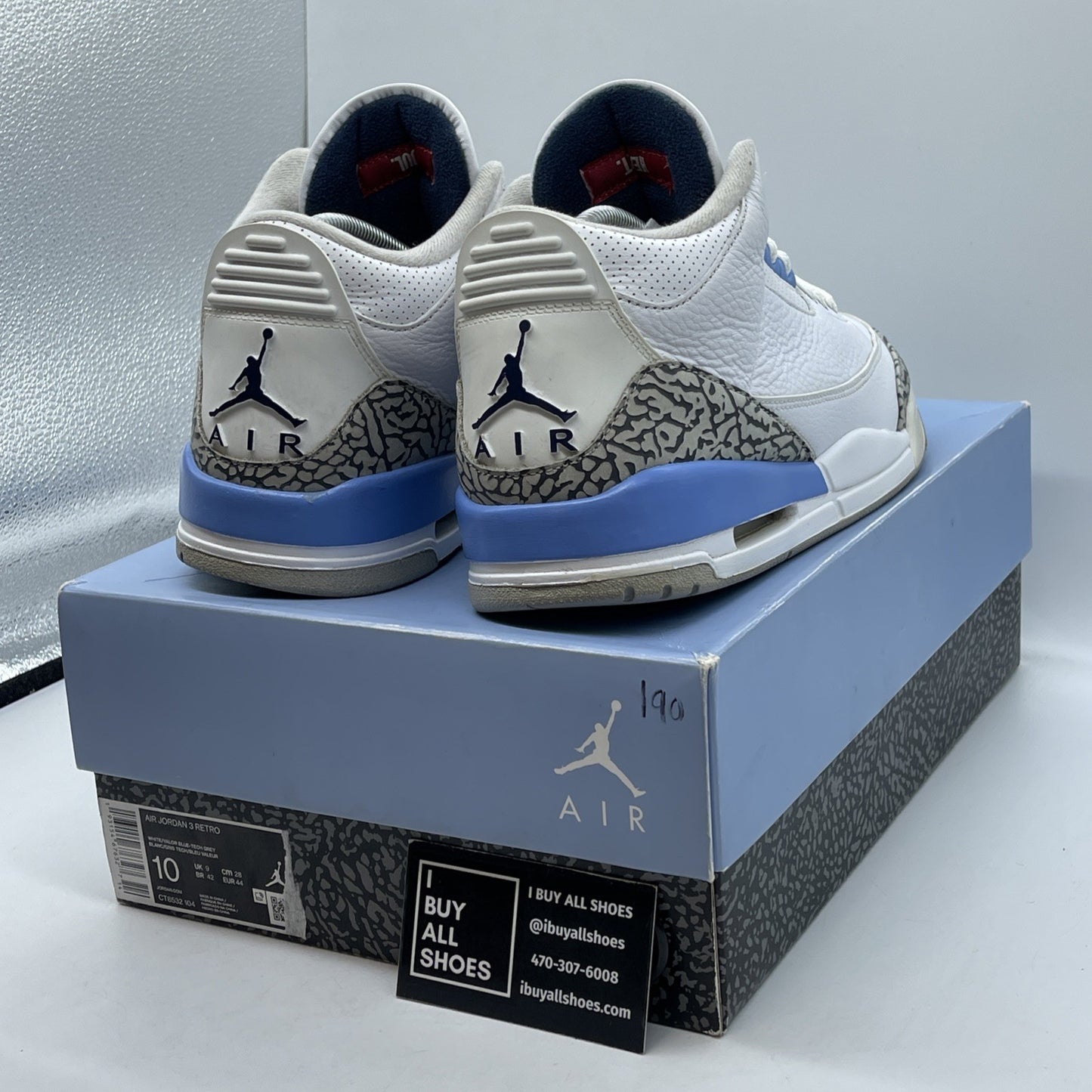 Size 10 - Jordan 3 Retro Mid UNC Blue White Grey Suede Leather (CT8532-104)