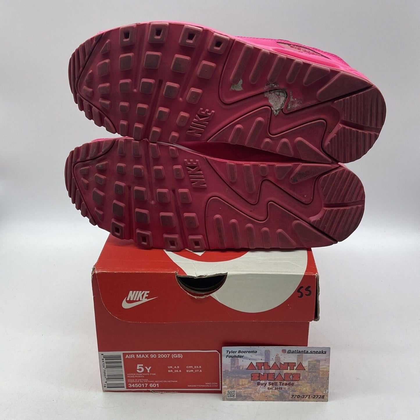 Size 5Y - Air Max 90 GS hyper Pink Leather Suede (345017-601)