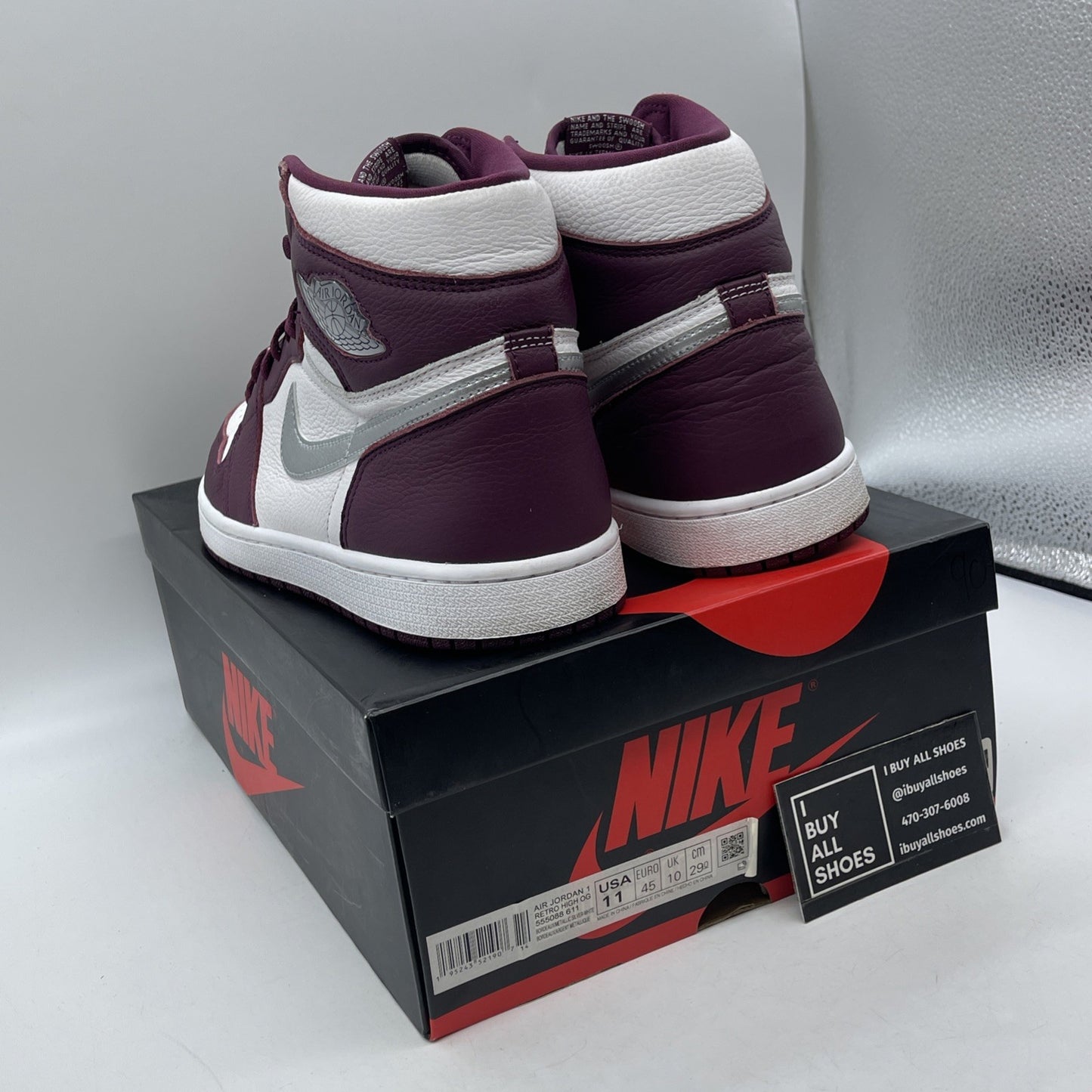 Size 11 - Jordan 1 Retro High OG Bordeaux White Silver Leather (555088-611)