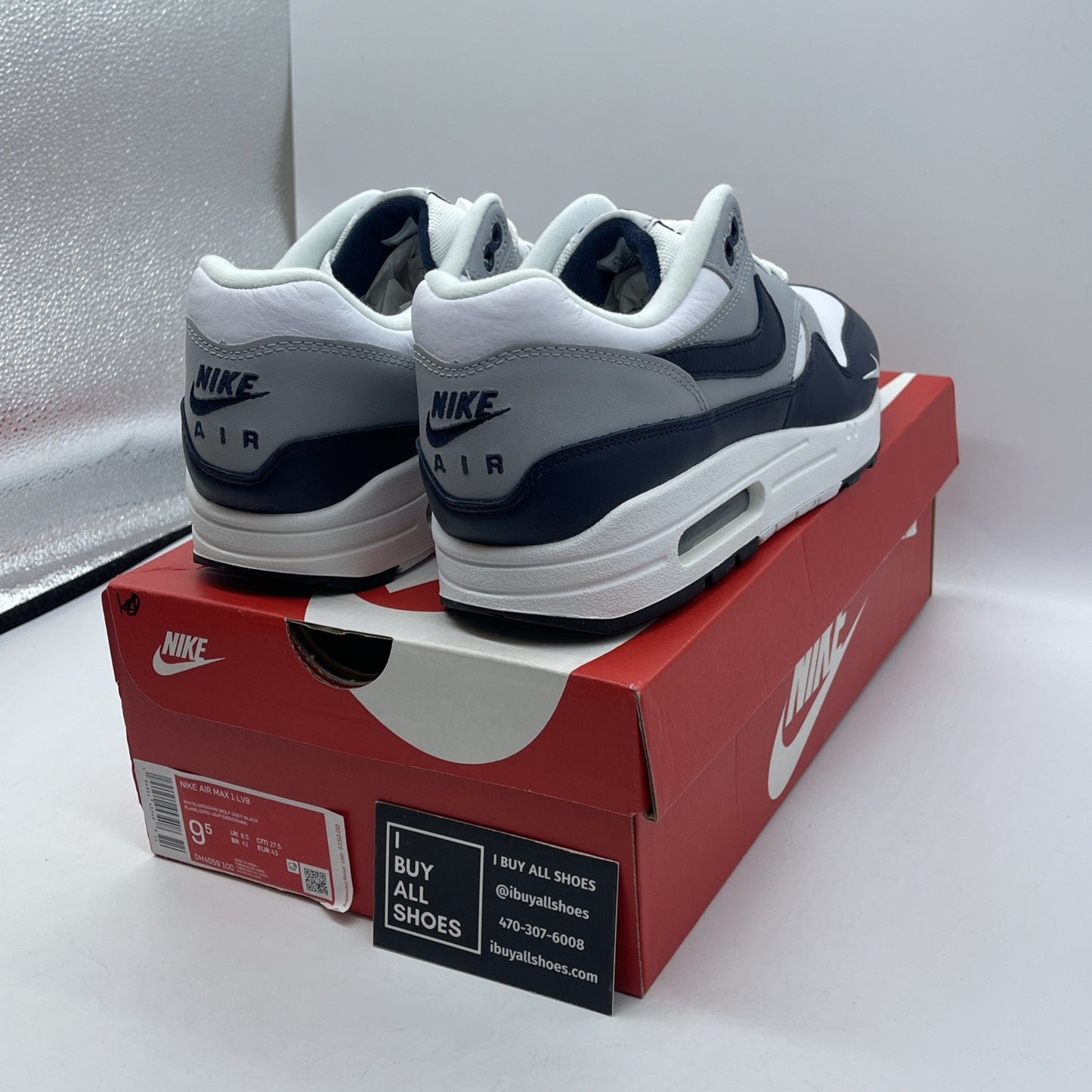 Size 9.5 - Nike Air Max 1 LV8 Obsidian Grey Blue White Leather (DH4059-100)