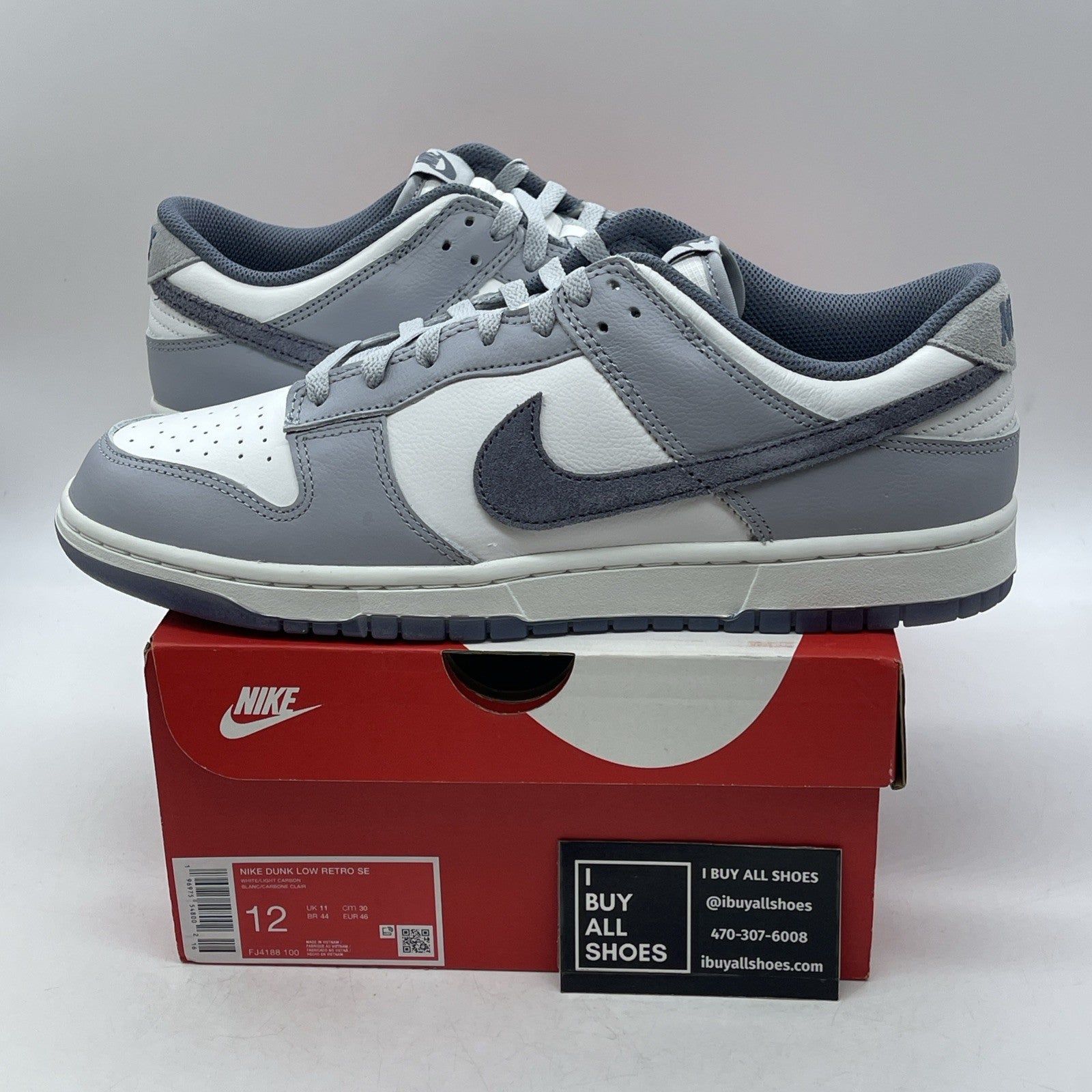 Size 12 - Dunk Low Light Carbon Grey White Leather (FJ4188-100)