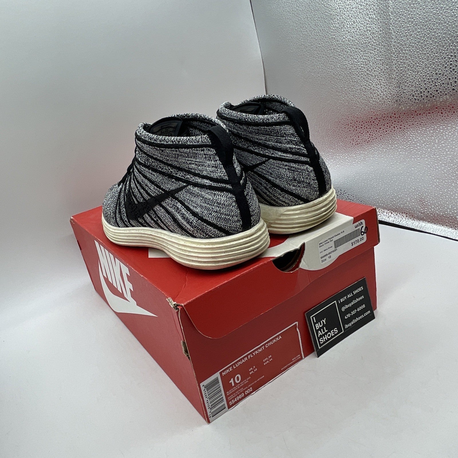 Size 10 - Nike Lunar Flyknit Chukka Black Sail (554969-002)