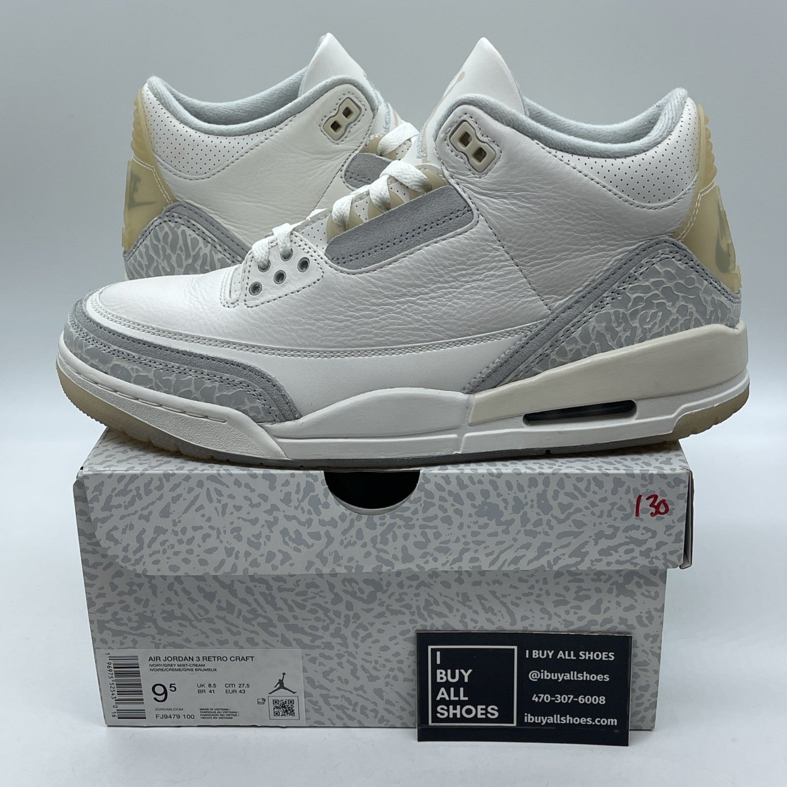 Size 9.5 - Air Jordan 3 Retro Craft Ivory/Grey White Leather (FJ9579-100)