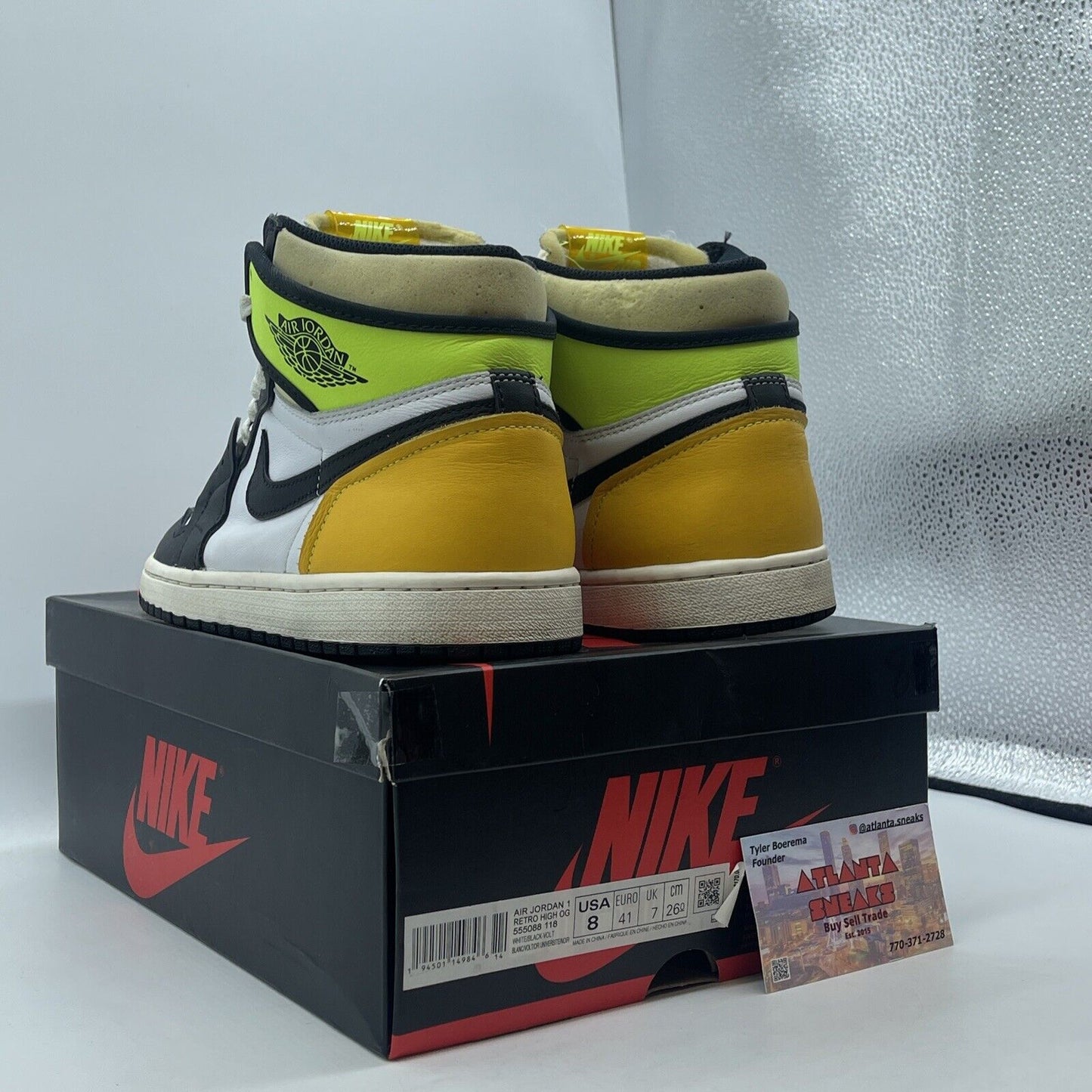 Size 8 - Jordan 1 Retro High OG Volt Yellow White Black Leather (555088-118)