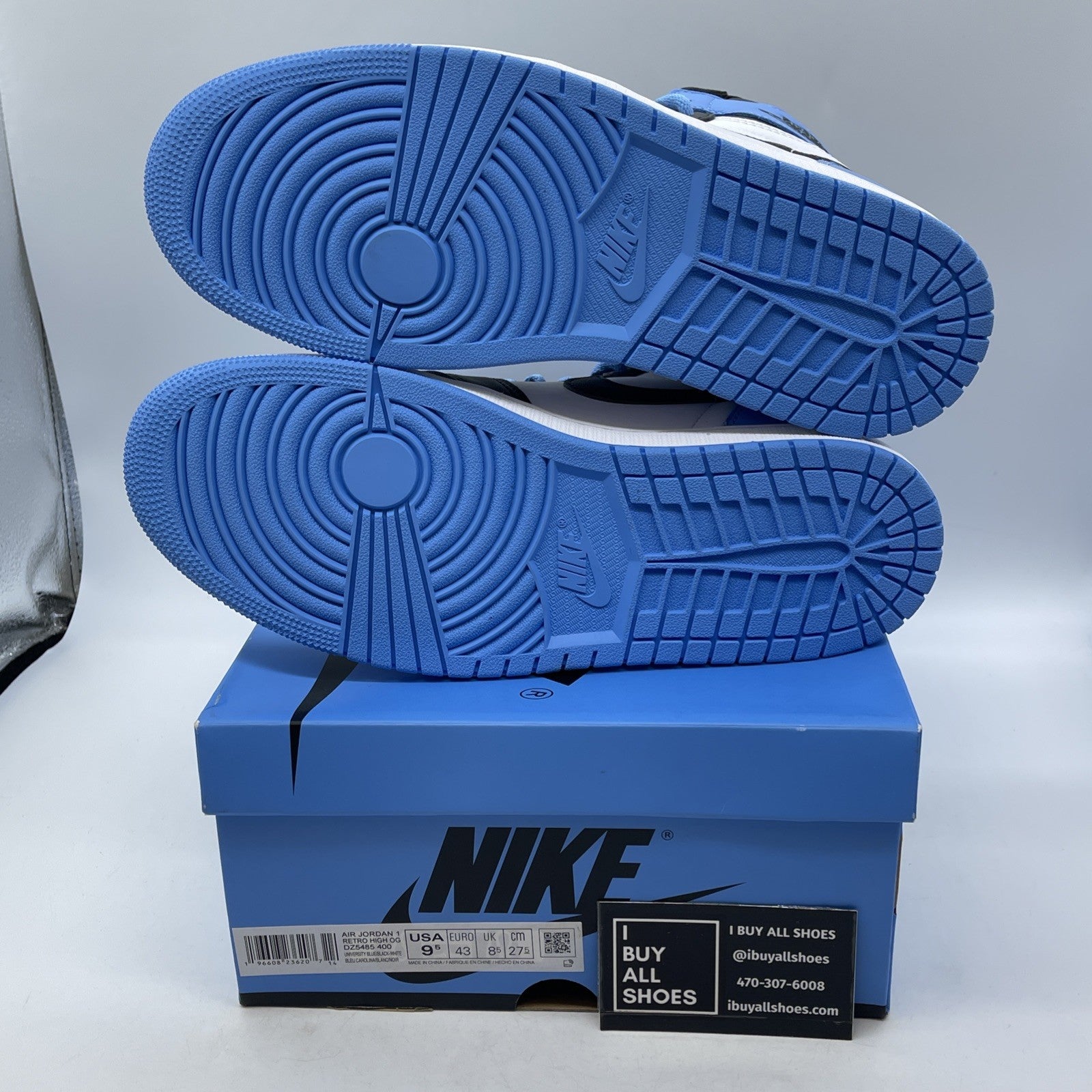 Size 9.5 - Air Jordan 1 Retro OG High UNC Toe Black White Leather (DZ5485-400)
