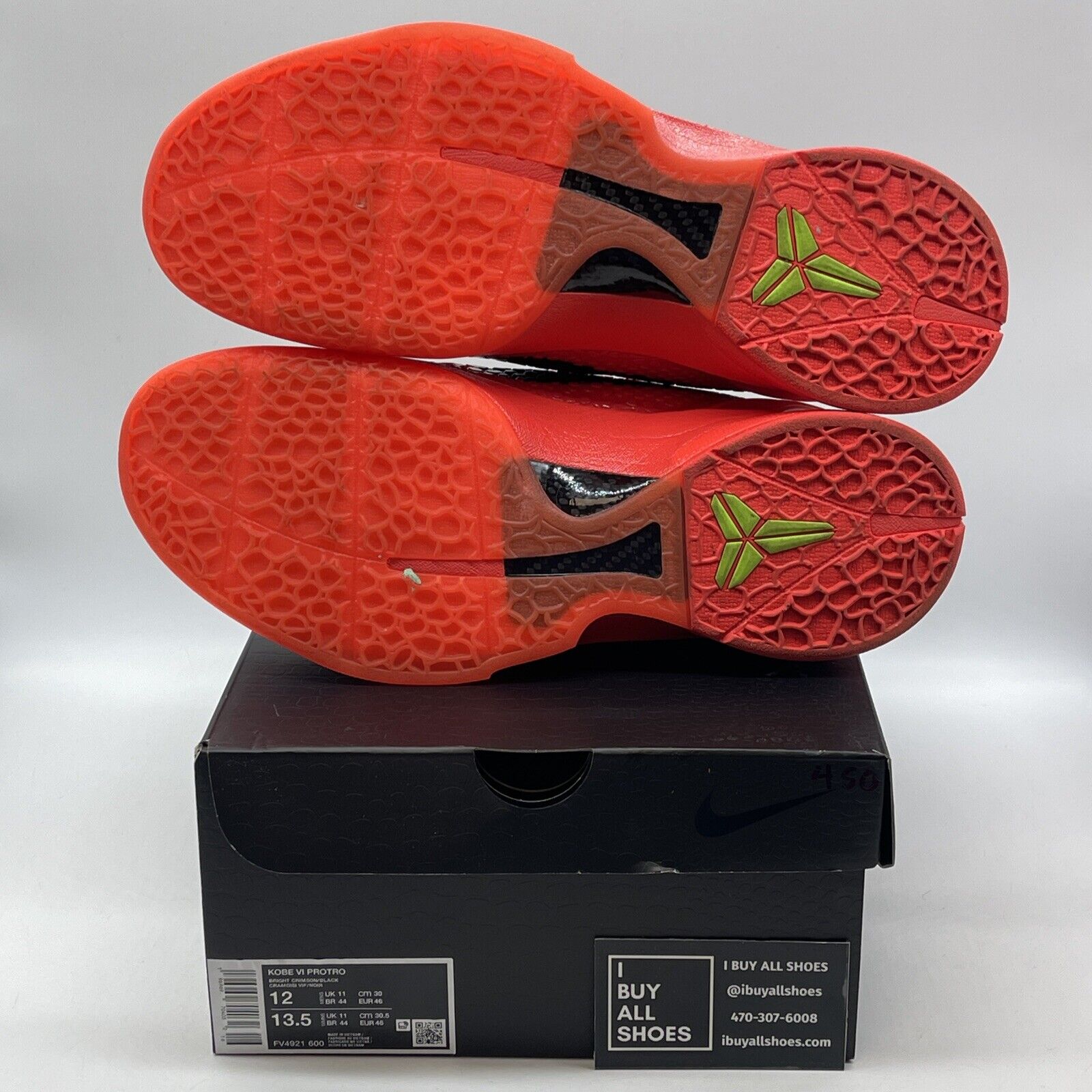 Size 12 - Nike Kobe 6 Protro Low Reverse Grinch Black Red Leather (FV4921-600)